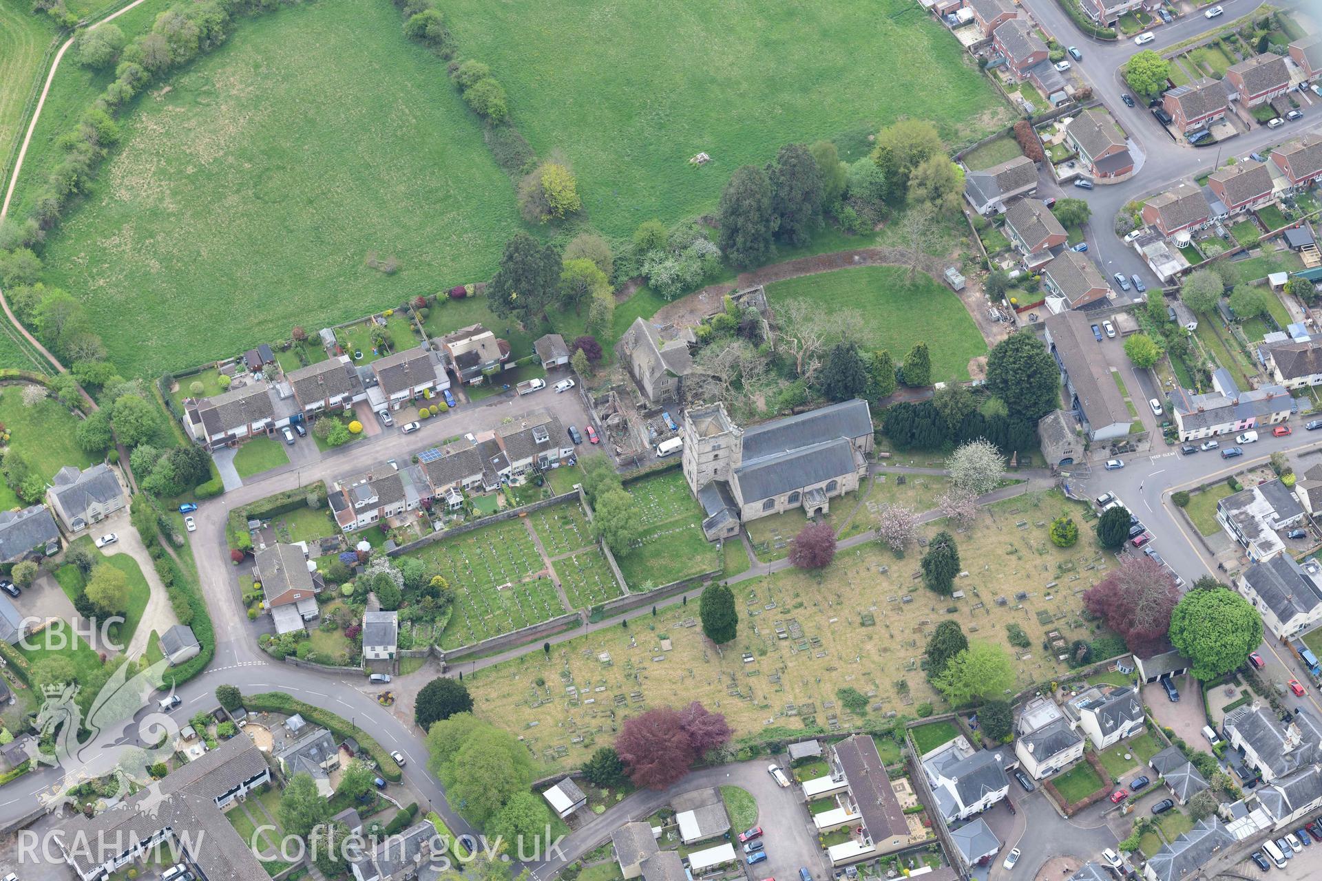 St Mary's Church, Usk. Oblique aerial photograph taken during the Royal Commission's programme of archaeological aerial reconnaissance by Toby Driver on 29 April 2022.