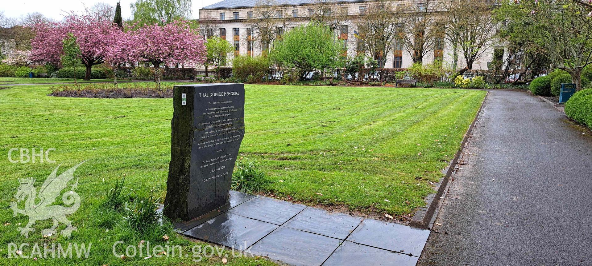 Digital image of the Thalidomide memorial in Alexandra Gardens, Cathays Park, Cardiff, taken on 10/04/2024.