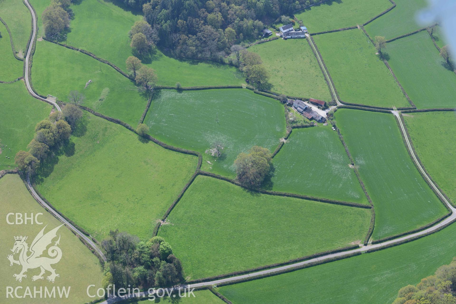 Llys Brychan Roman Villa. Oblique aerial photograph taken during the Royal Commission's programme of archaeological aerial reconnaissance by Toby Driver on 29 April 2022.