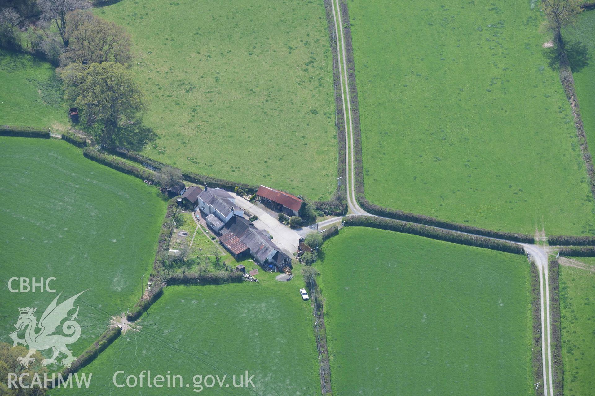 Llys Brychan Roman villa; detail of outcrop to the east of the villa. Oblique aerial photograph taken during the Royal Commission's programme of archaeological aerial reconnaissance by Toby Driver on 29 April 2022.