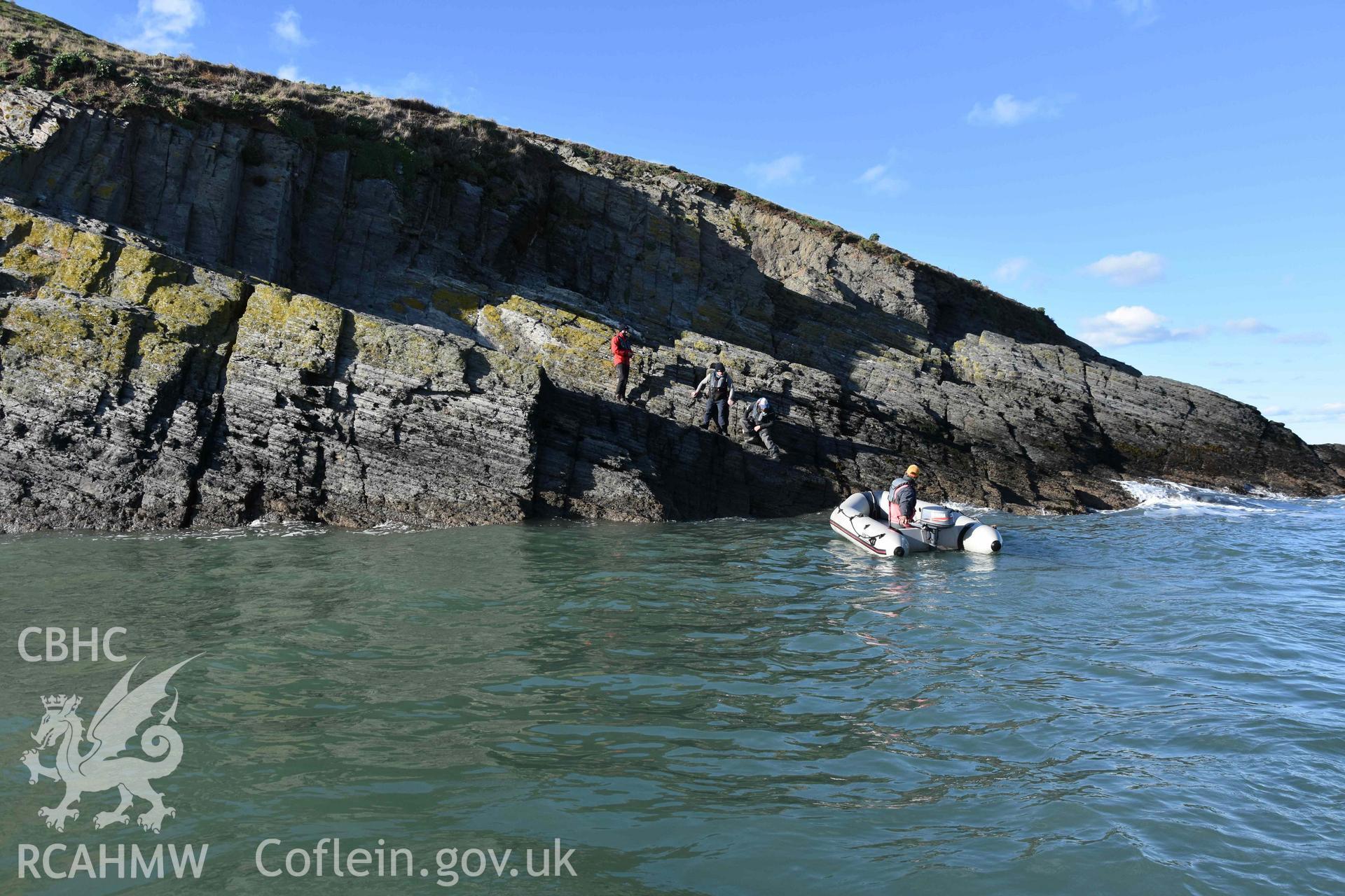 East Landing Point in use during CHERISH visit on 30 October 2018, photographed by Louise Barker of RCAHMW. Produced with EU funds through the Ireland Wales Co-operation Programme 2014-2023. All material made freely available through the Open Government Licence.