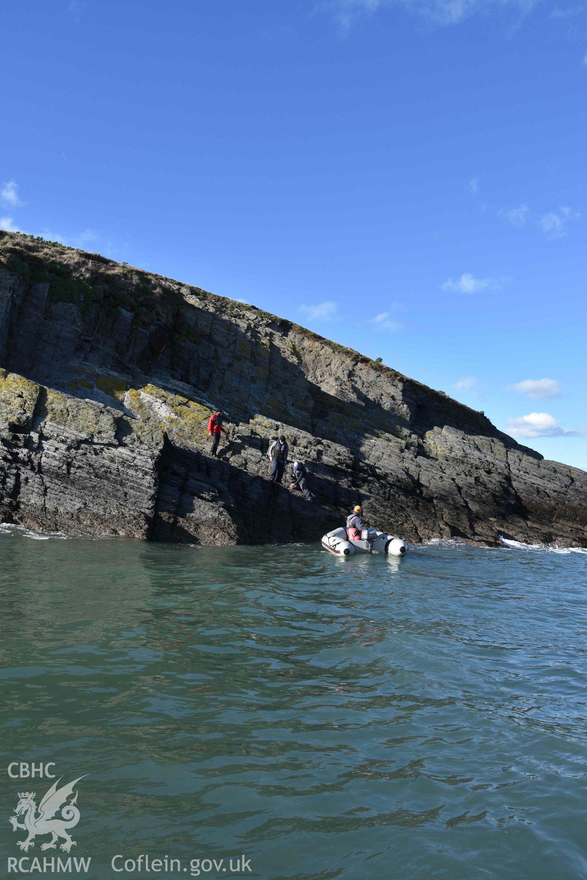 East Landing Point in use during CHERISH visit on 30 October 2018, photographed by Louise Barker of RCAHMW. Produced with EU funds through the Ireland Wales Co-operation Programme 2014-2023. All material made freely available through the Open Government Licence.