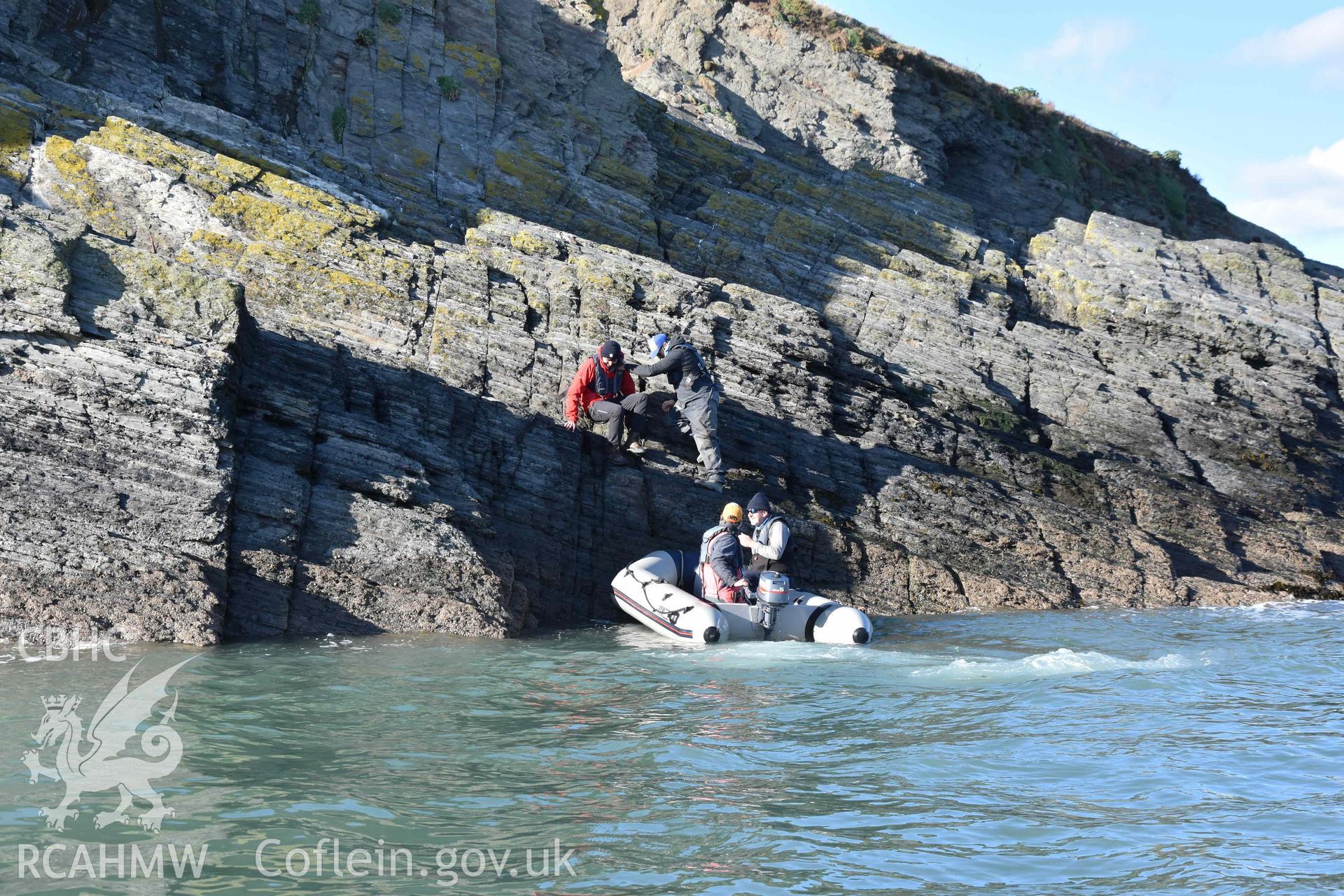 East Landing Point in use during CHERISH visit on 30 October 2018, photographed by Louise Barker of RCAHMW. Produced with EU funds through the Ireland Wales Co-operation Programme 2014-2023. All material made freely available through the Open Government Licence.