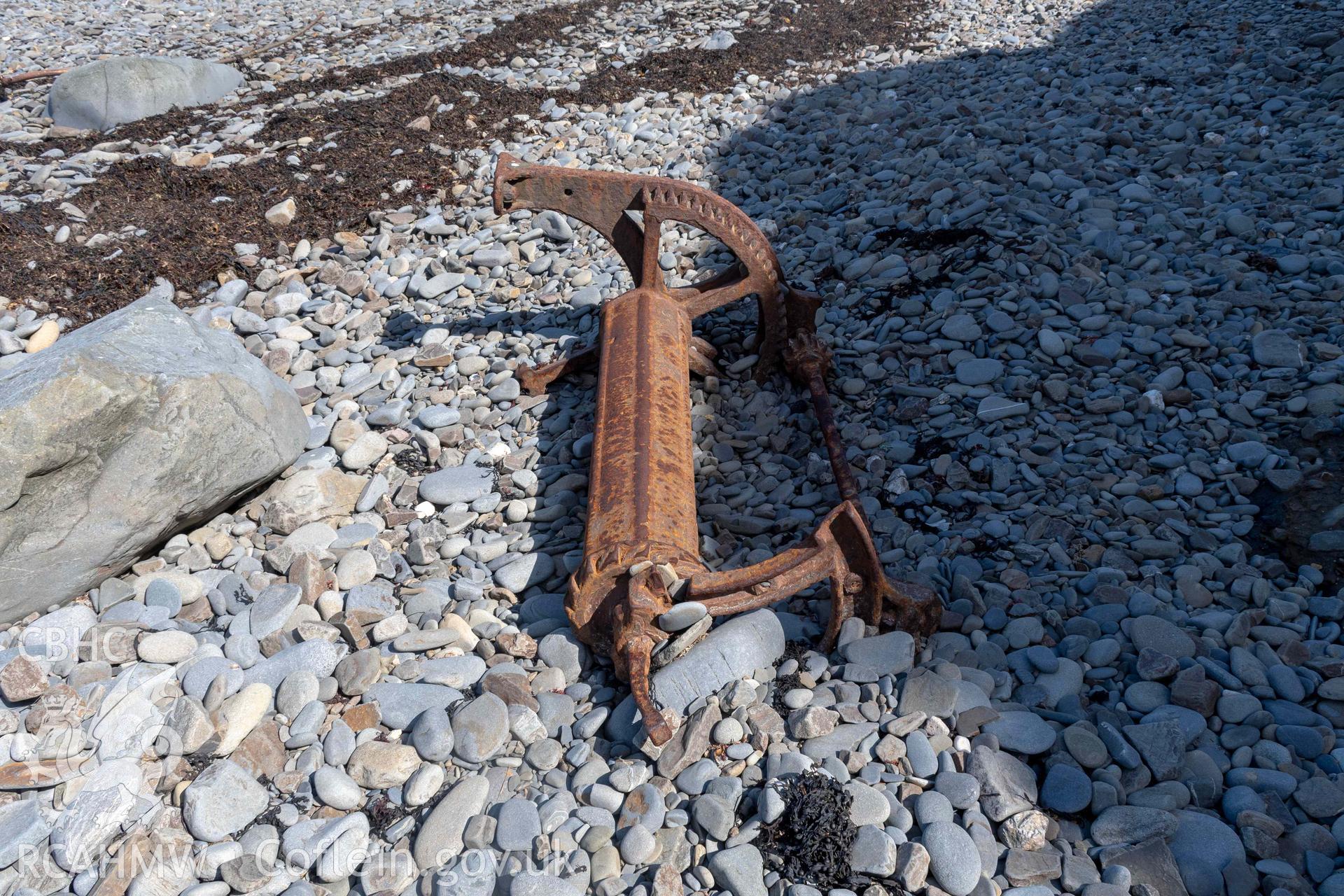 Winch, Aberstrincell from the west. Part of photographic survey of Aberstrincell lime kilns and coal yard, conducted by Louise Barker of the RCAHMW survey team on 21 March 2024.