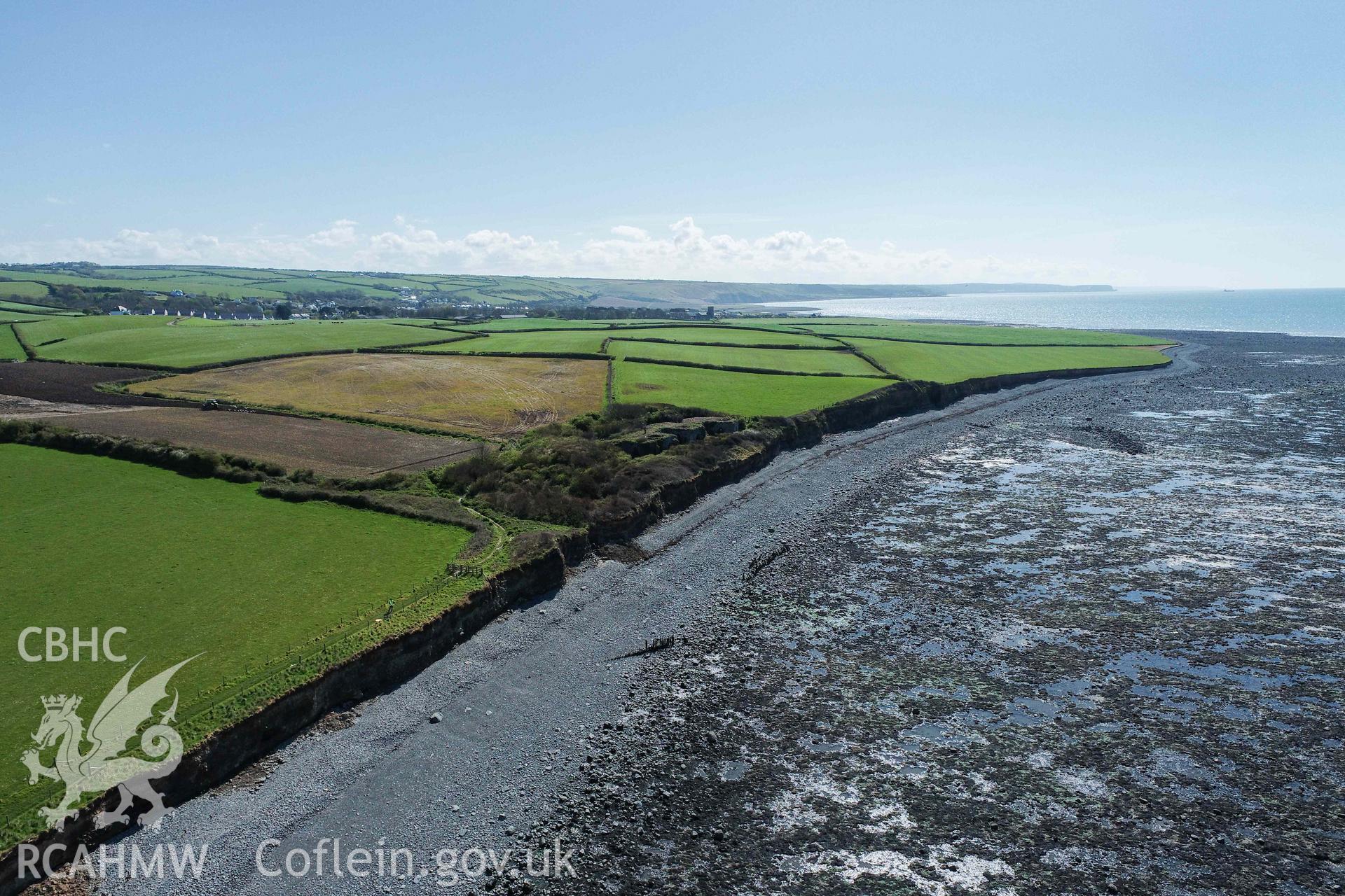 Aberstrincell Lime Kilns from the northeast. Part of photographic survey of Aberstrincell lime kilns and coal yard, conducted by Louise Barker of the RCAHMW survey team on 21 March 2024.