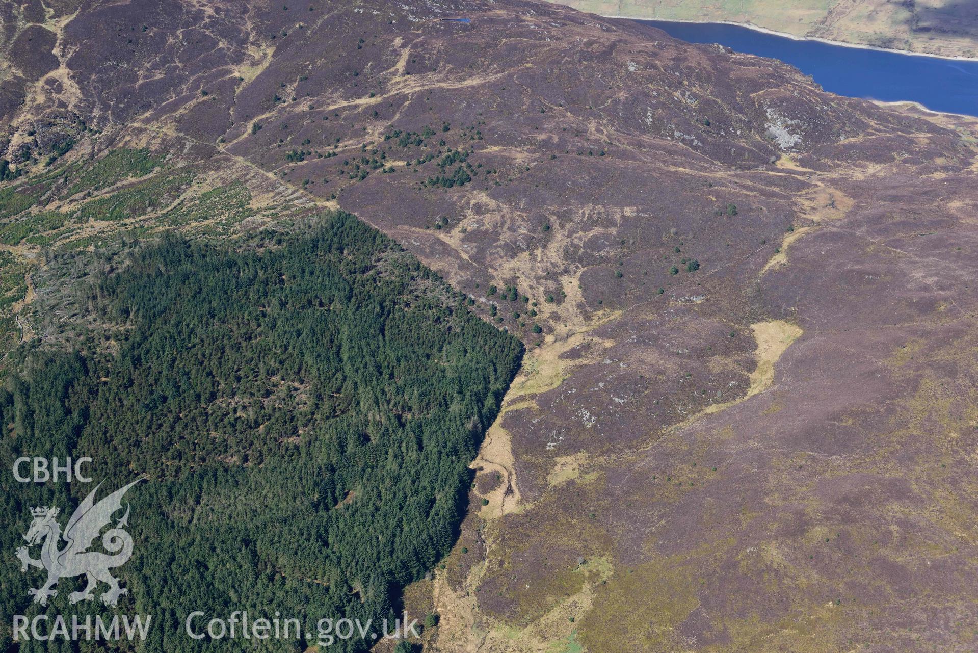 Allt Goch hut circle settlement. Oblique aerial photograph taken during the Royal Commission’s programme of archaeological aerial reconnaissance by Toby Driver on 20 April 2018.