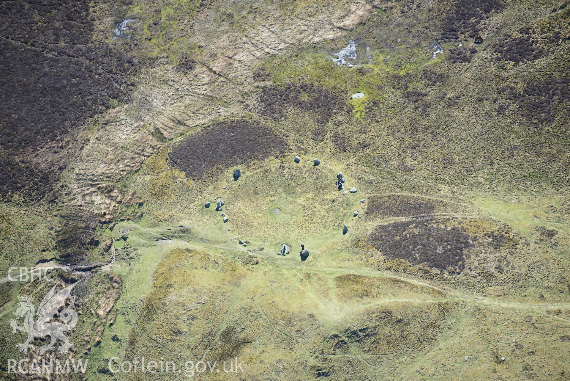 Druid's Circle, Penmaenmawr. Oblique aerial photograph taken during the Royal Commission’s programme of archaeological aerial reconnaissance by Toby Driver on 20 April 2018.