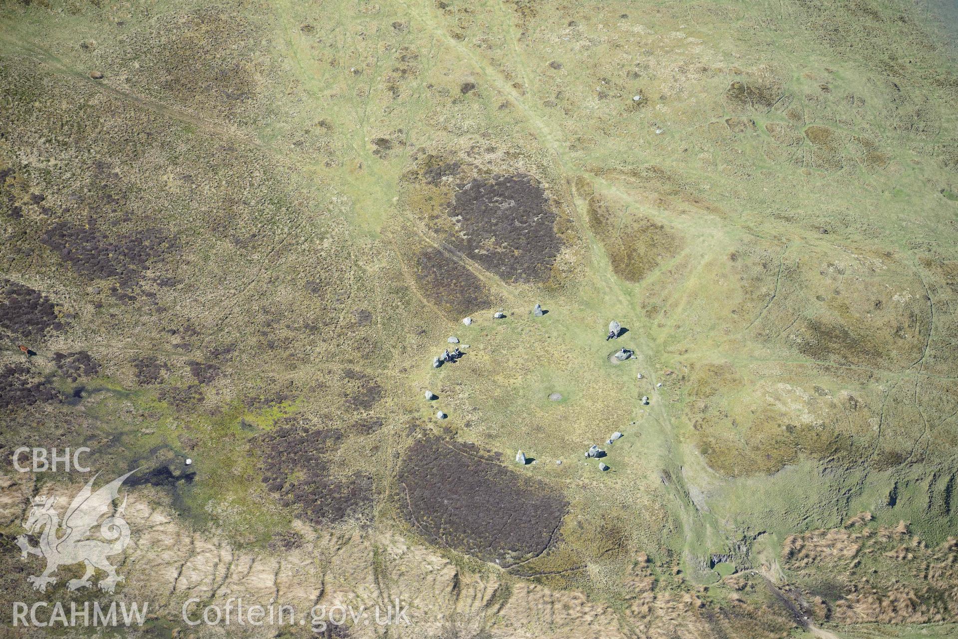 Druid's Circle, Penmaenmawr. Oblique aerial photograph taken during the Royal Commission’s programme of archaeological aerial reconnaissance by Toby Driver on 20 April 2018.