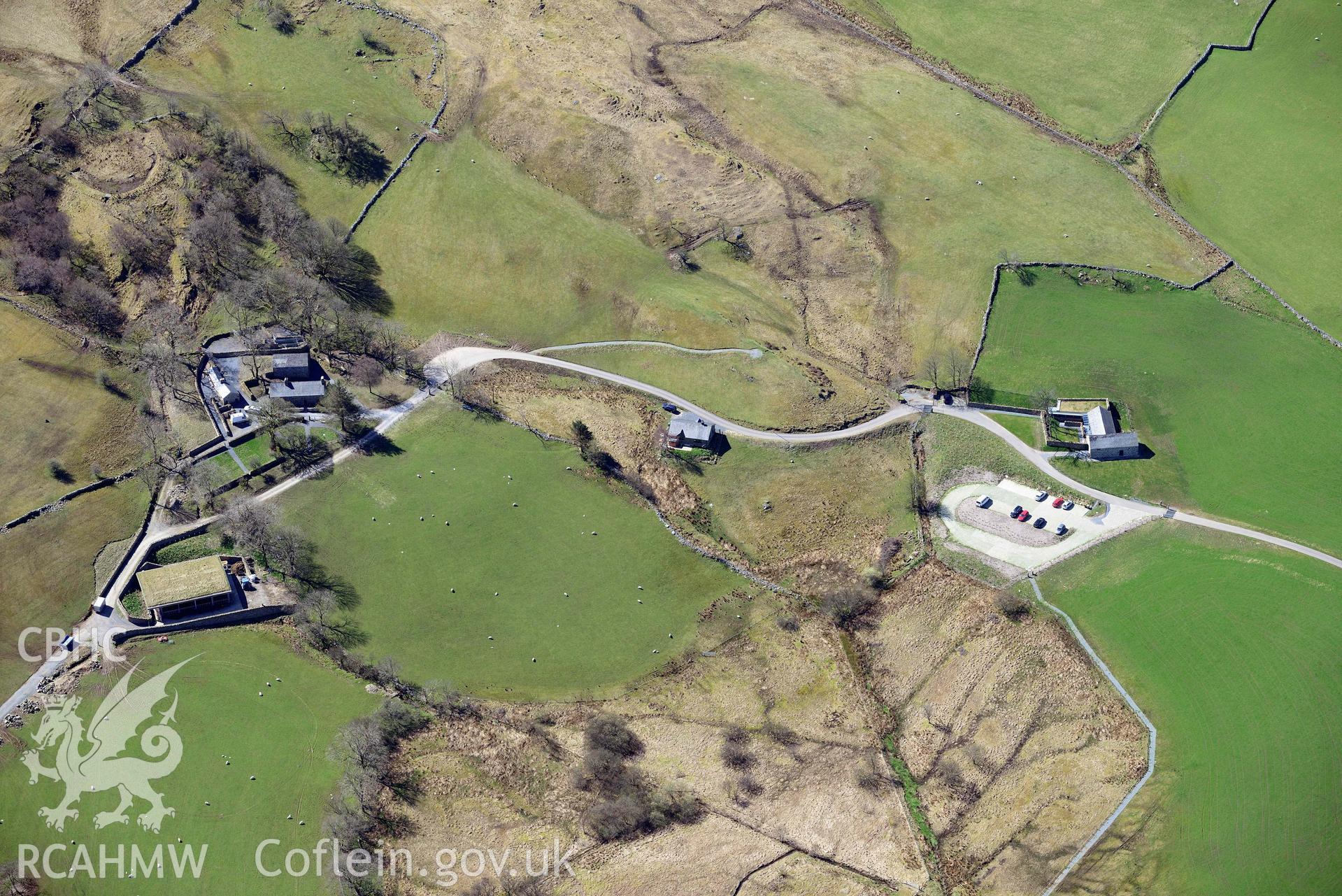 Yr Ysgwrn, museum to Hedd Wynn, from the north. Oblique aerial photograph taken during the Royal Commission’s programme of archaeological aerial reconnaissance by Toby Driver on 20 April 2018.