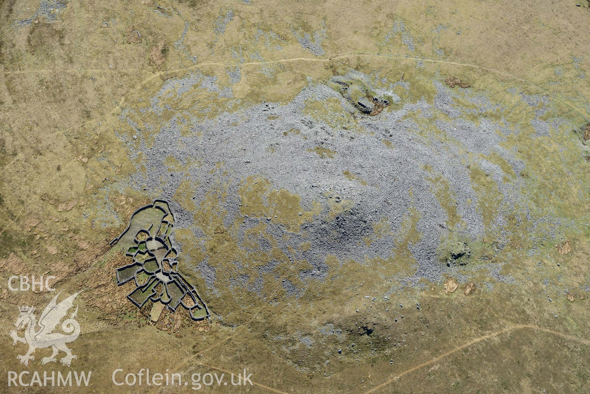 Gyrn, multicellular sheepfold. Oblique aerial photograph taken during the Royal Commission’s programme of archaeological aerial reconnaissance by Toby Driver on 20 April 2018.