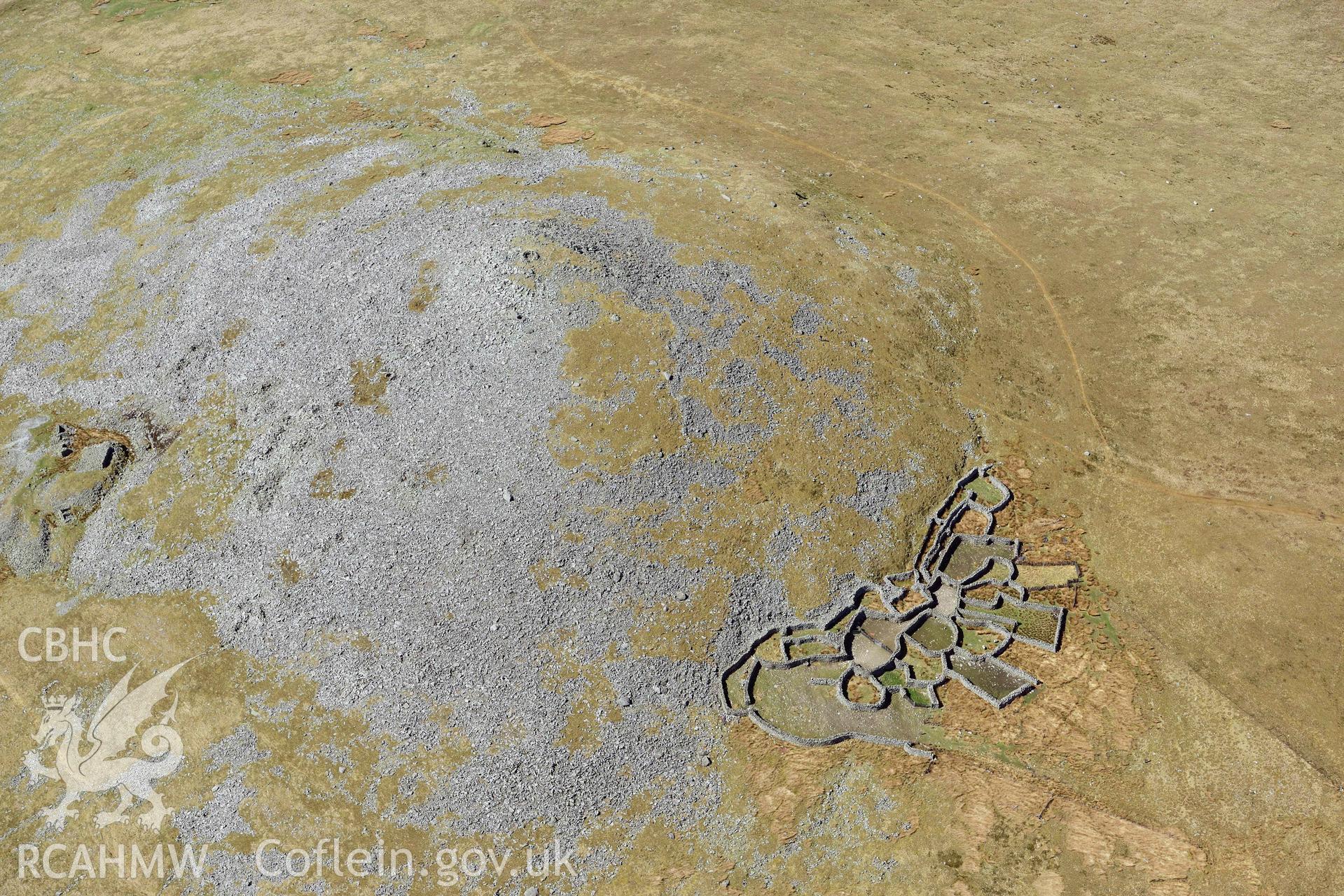 Gyrn, multicellular sheepfold. Oblique aerial photograph taken during the Royal Commission’s programme of archaeological aerial reconnaissance by Toby Driver on 20 April 2018.