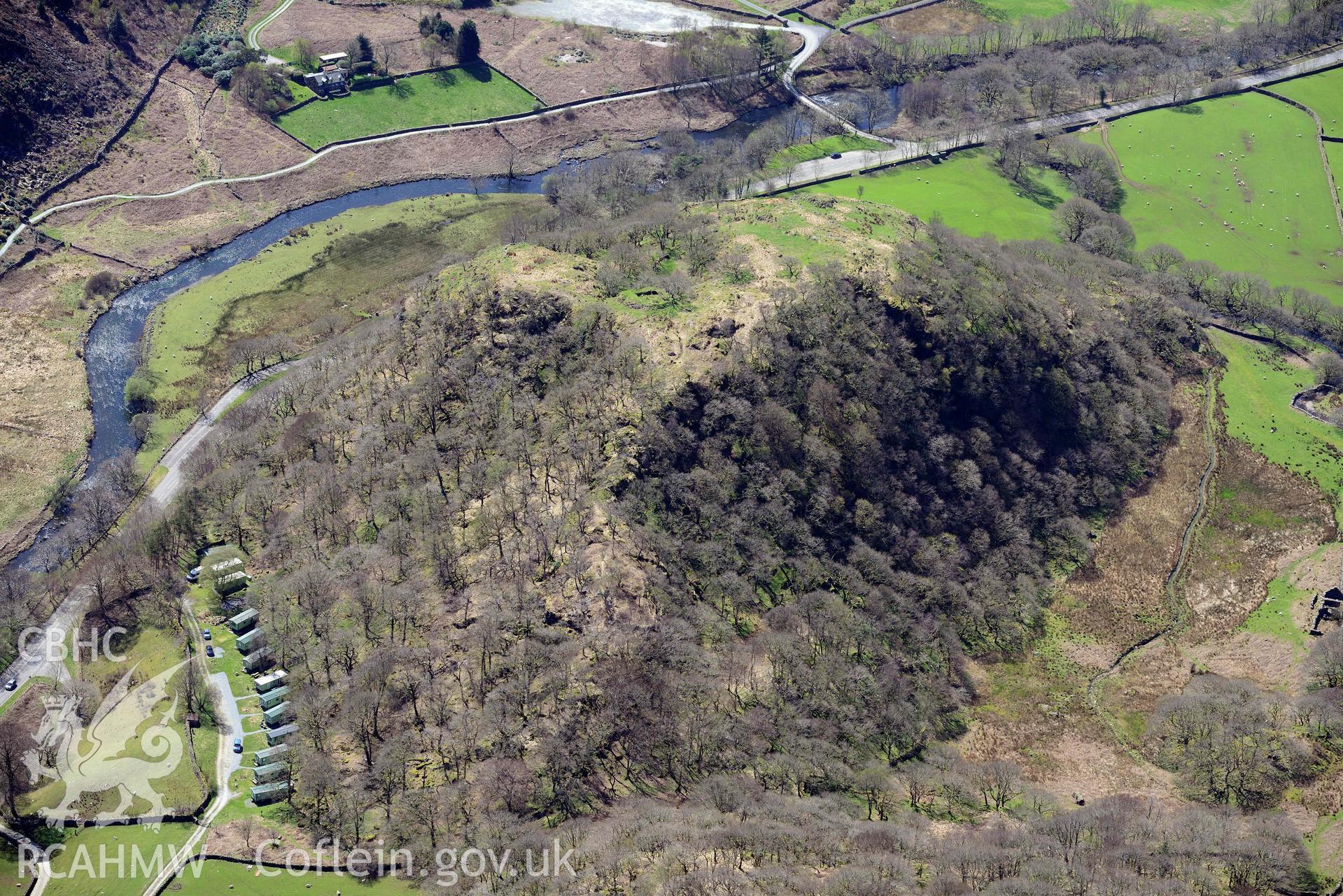 Dinas Emrys castle. Oblique aerial photograph taken during the Royal Commission’s programme of archaeological aerial reconnaissance by Toby Driver on 20 April 2018.