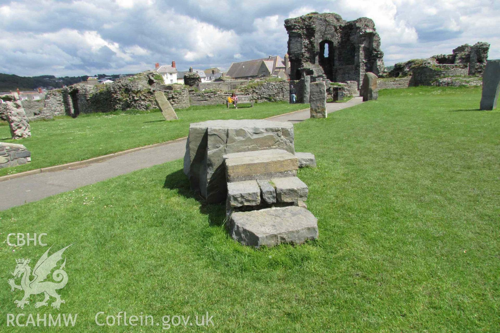 Photograph showing the Maenllôg stone (no. 1) in the Gorsedd Circle at Aberystwyth.
