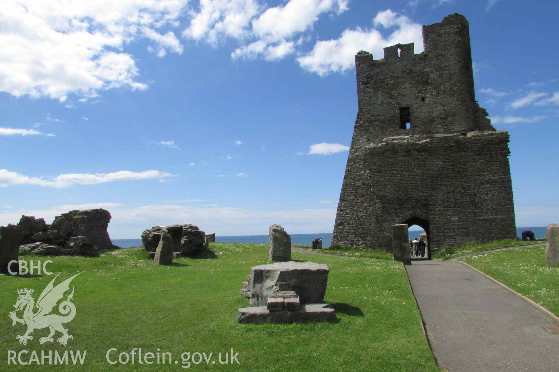 Photograph showing the Maenllôg stone (no. 1) in the Gorsedd Circle at Aberystwyth.