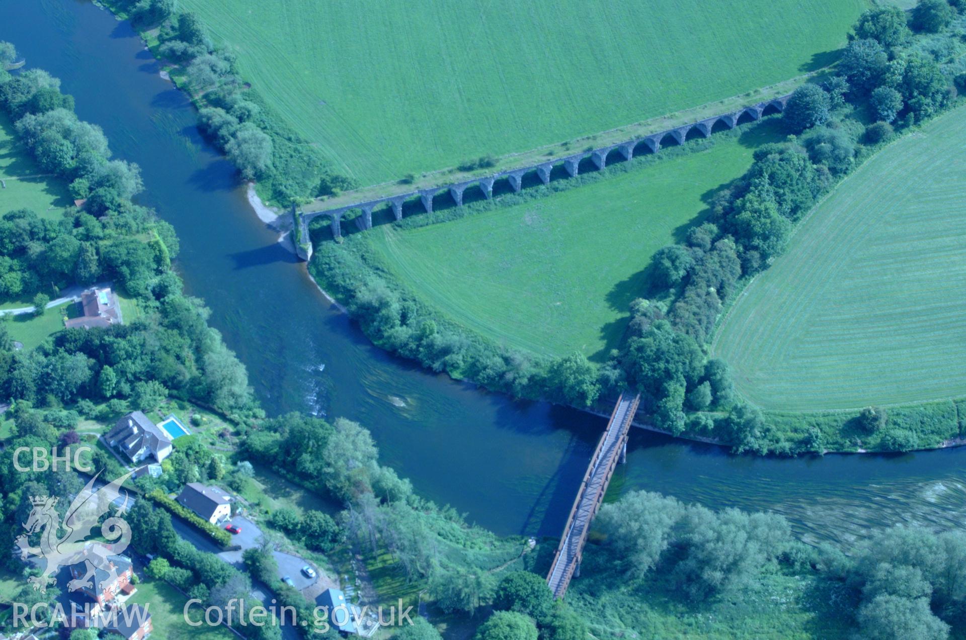 RCAHMW colour oblique aerial photograph of the Wye Railway Viaduct, Monmouth taken on 02/06/2004 by Toby Driver