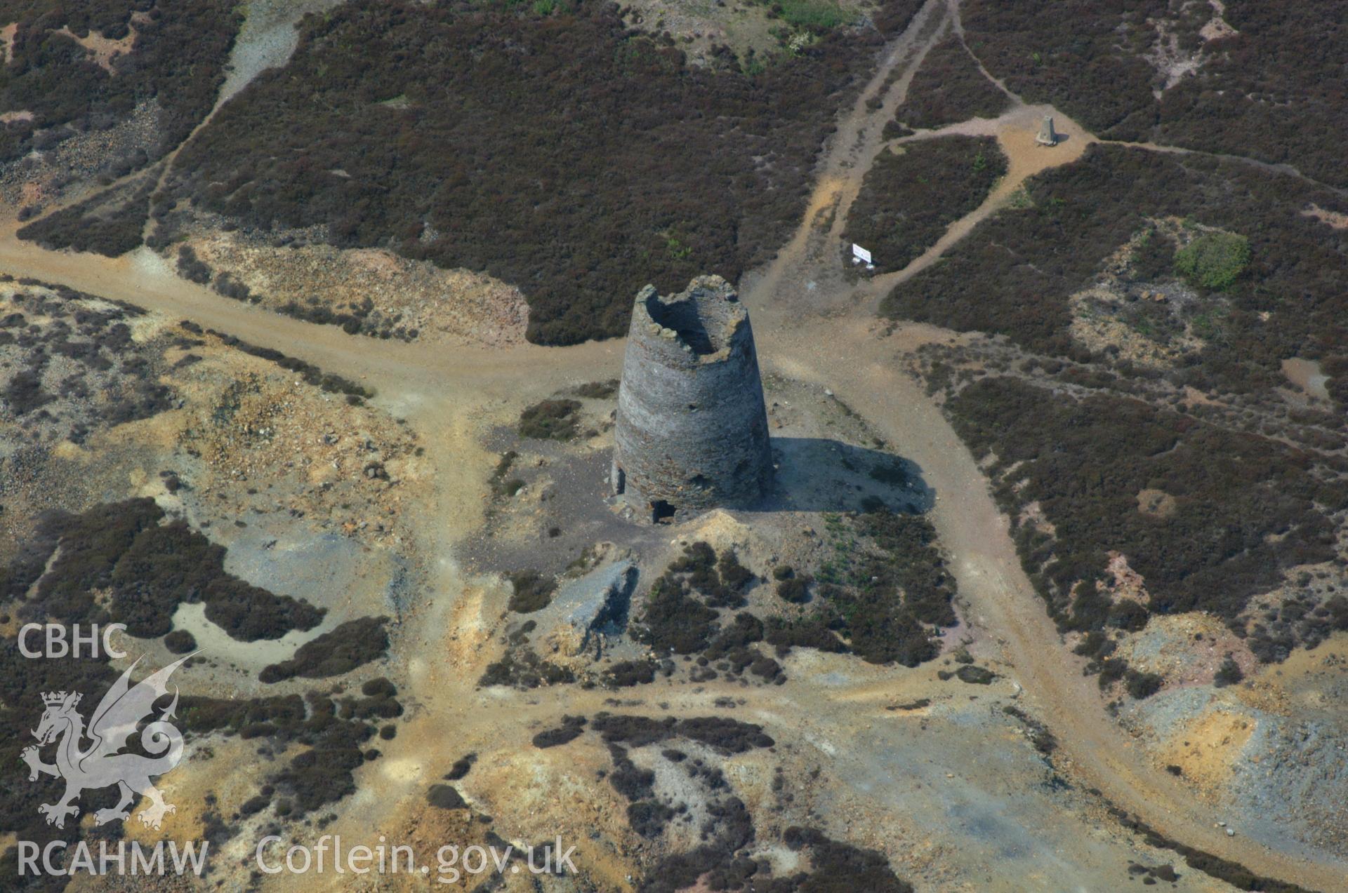 RCAHMW colour oblique aerial photograph of Parys Mountain Pumping Windmill taken on 26/05/2004 by Toby Driver