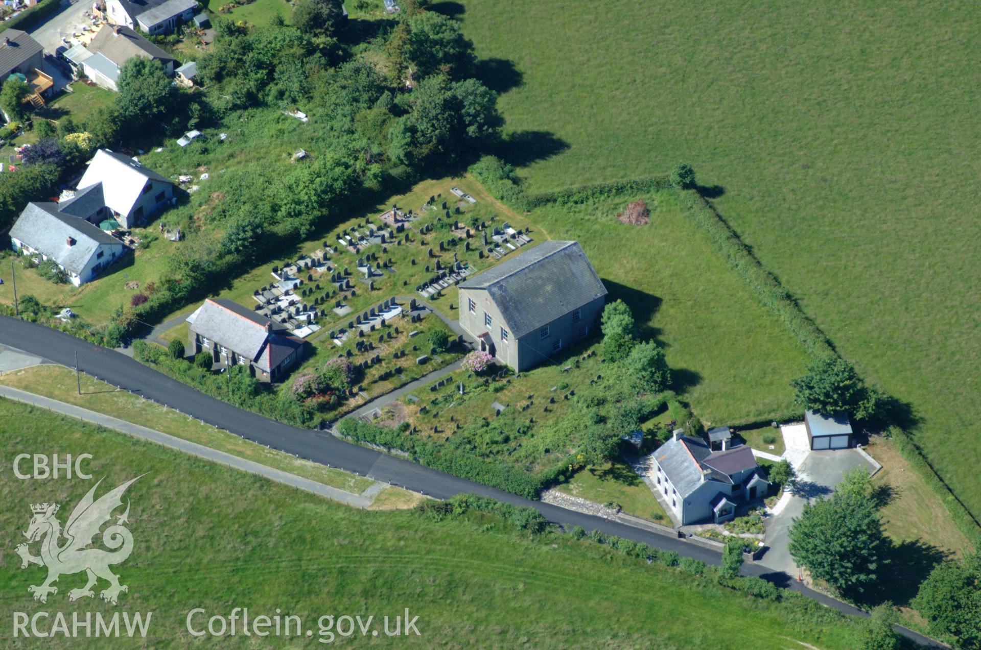 RCAHMW colour oblique aerial photograph of Horeb Welsh Baptist Church, Penrhyn-coch taken on 14/06/2004 by Toby Driver