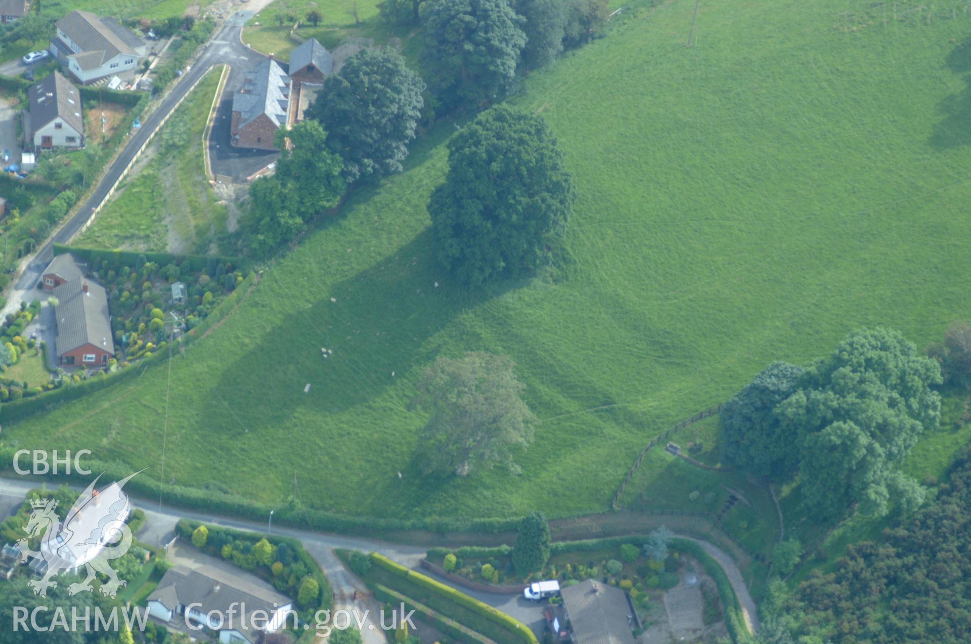 RCAHMW colour oblique aerial photograph of field terracing at Llanfyllin. Taken on 08 June 2004 by Toby Driver