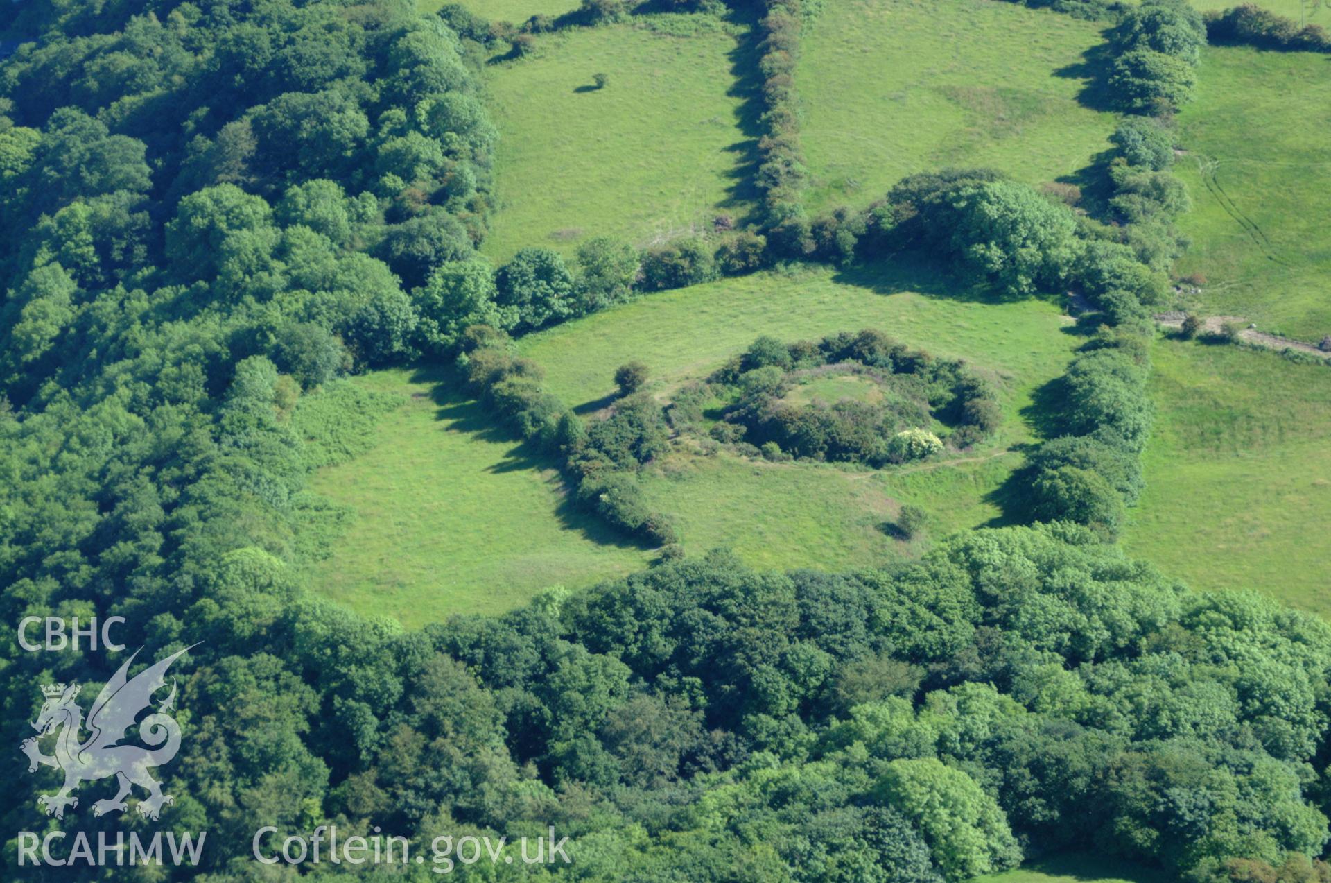 RCAHMW colour oblique aerial photograph of Castell Gwallter, Llandre taken on 14/06/2004 by Toby Driver