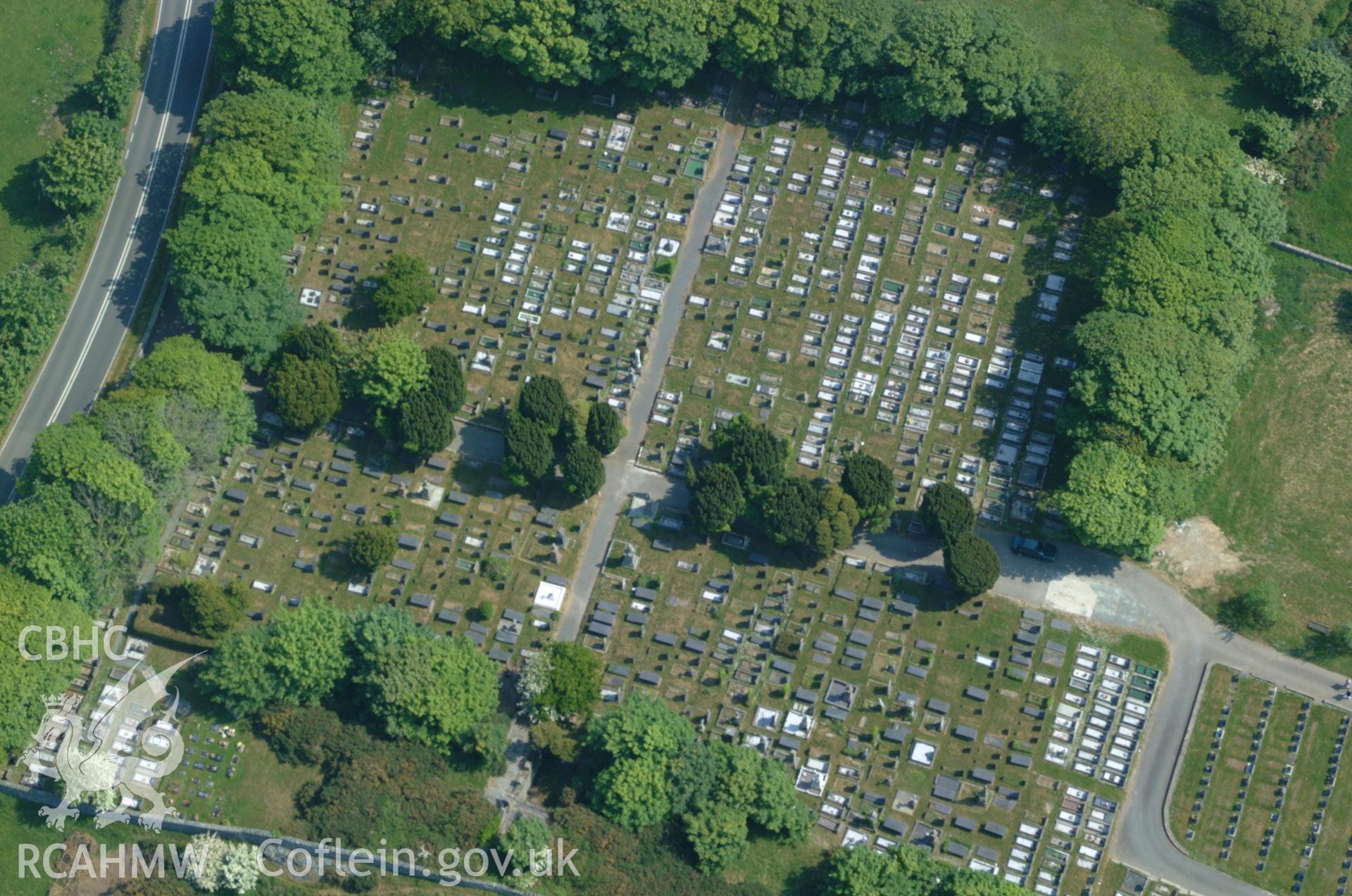 RCAHMW colour oblique aerial photograph of cemetery, Amlwch. Taken on 26 May 2004 by Toby Driver
