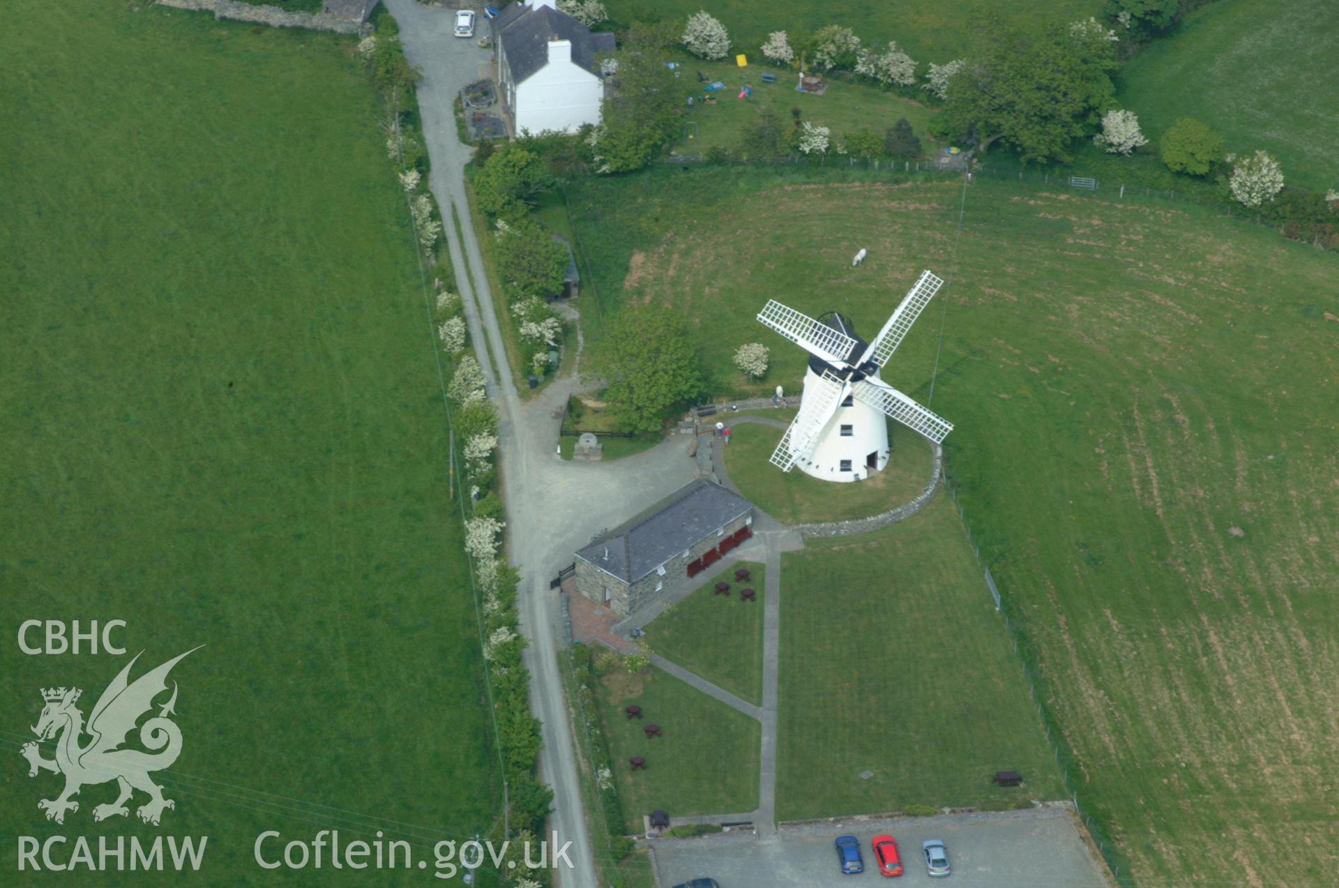 RCAHMW colour oblique aerial photograph of a grain store at the Llynon Windmill, Llanddeusant taken on 26/05/2004 by Toby Driver