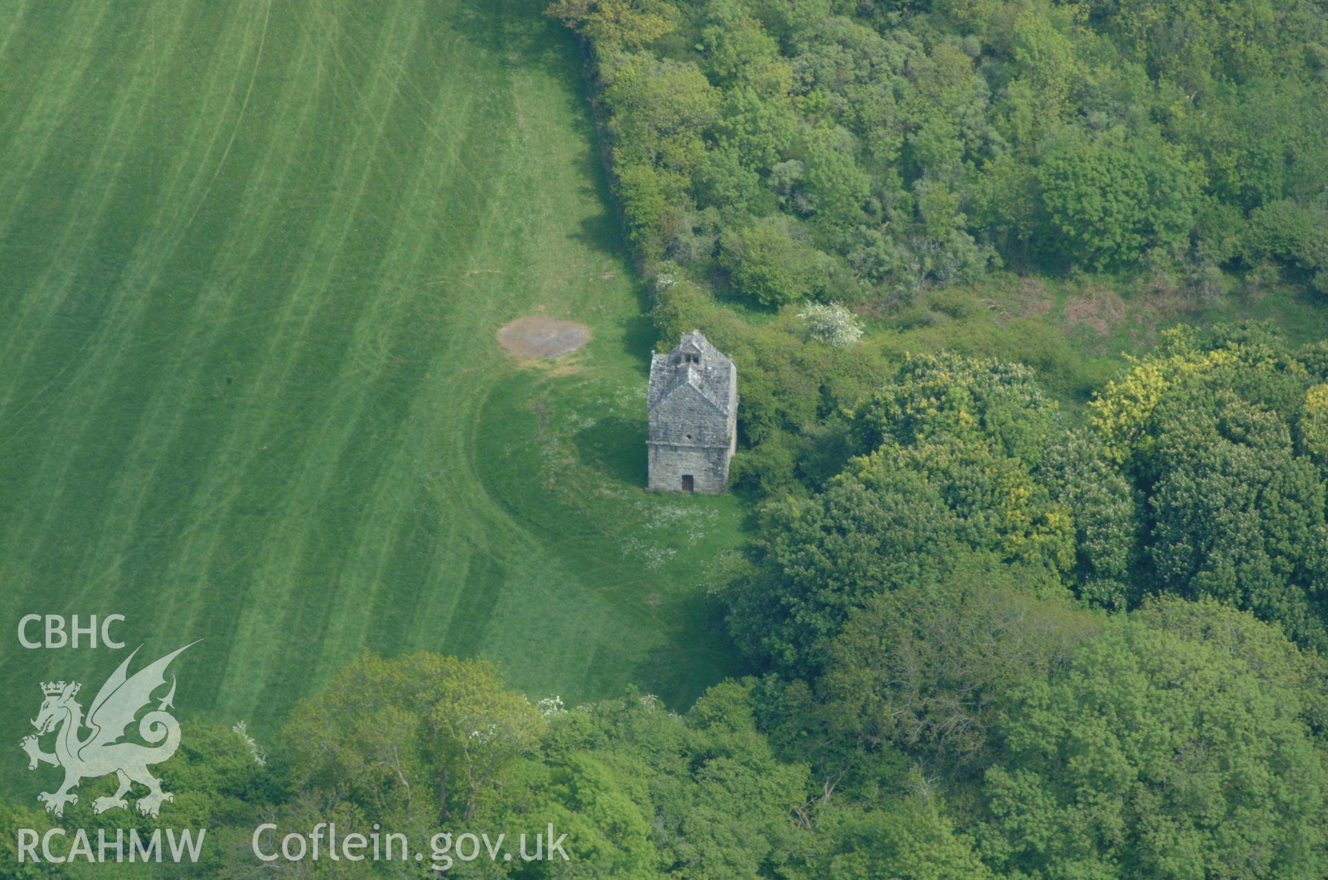 RCAHMW colour oblique aerial photograph of Llanellgradd Dovecote taken on 26/05/2004 by Toby Driver