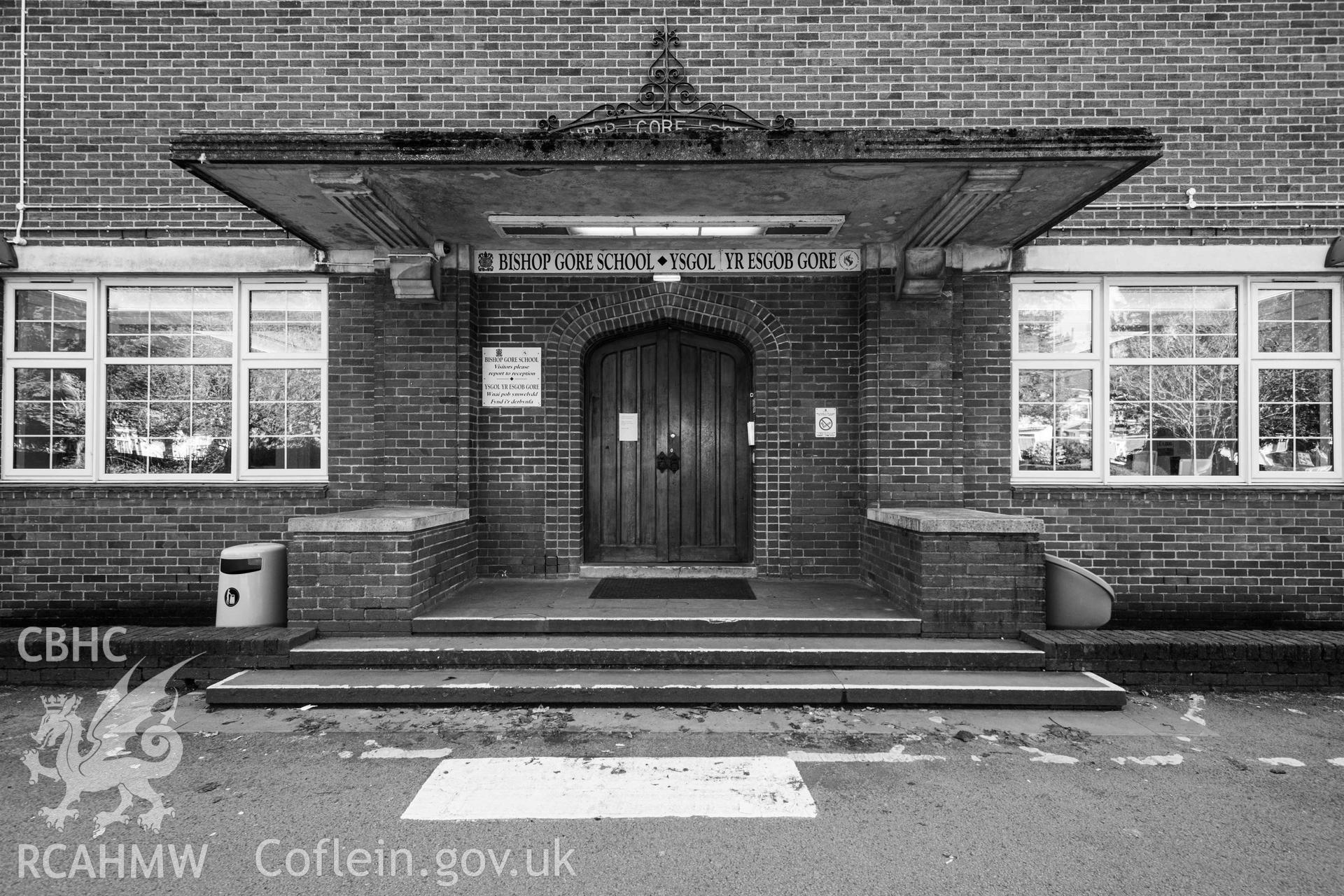 Main entrance. Black and white. Bishop Gore School, Swansea
