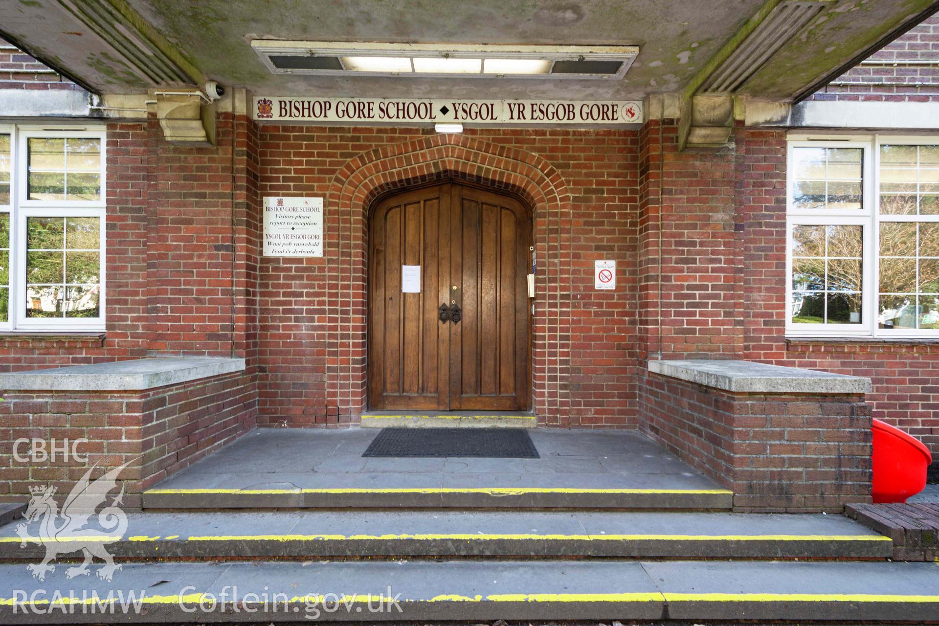 Main entrance doors. Bishop Gore School, Swansea