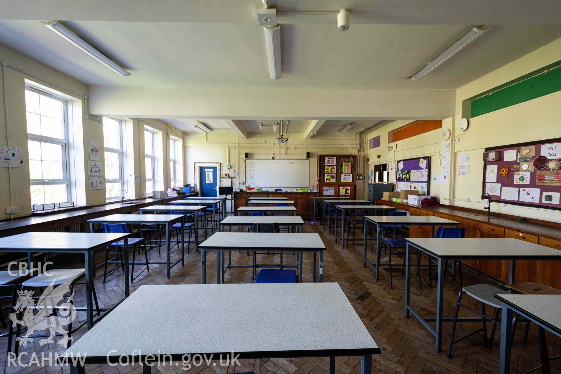 B51 classroom (science). View towards front. First floor, north side, east quadrangle. Bishop Gore School, Swansea