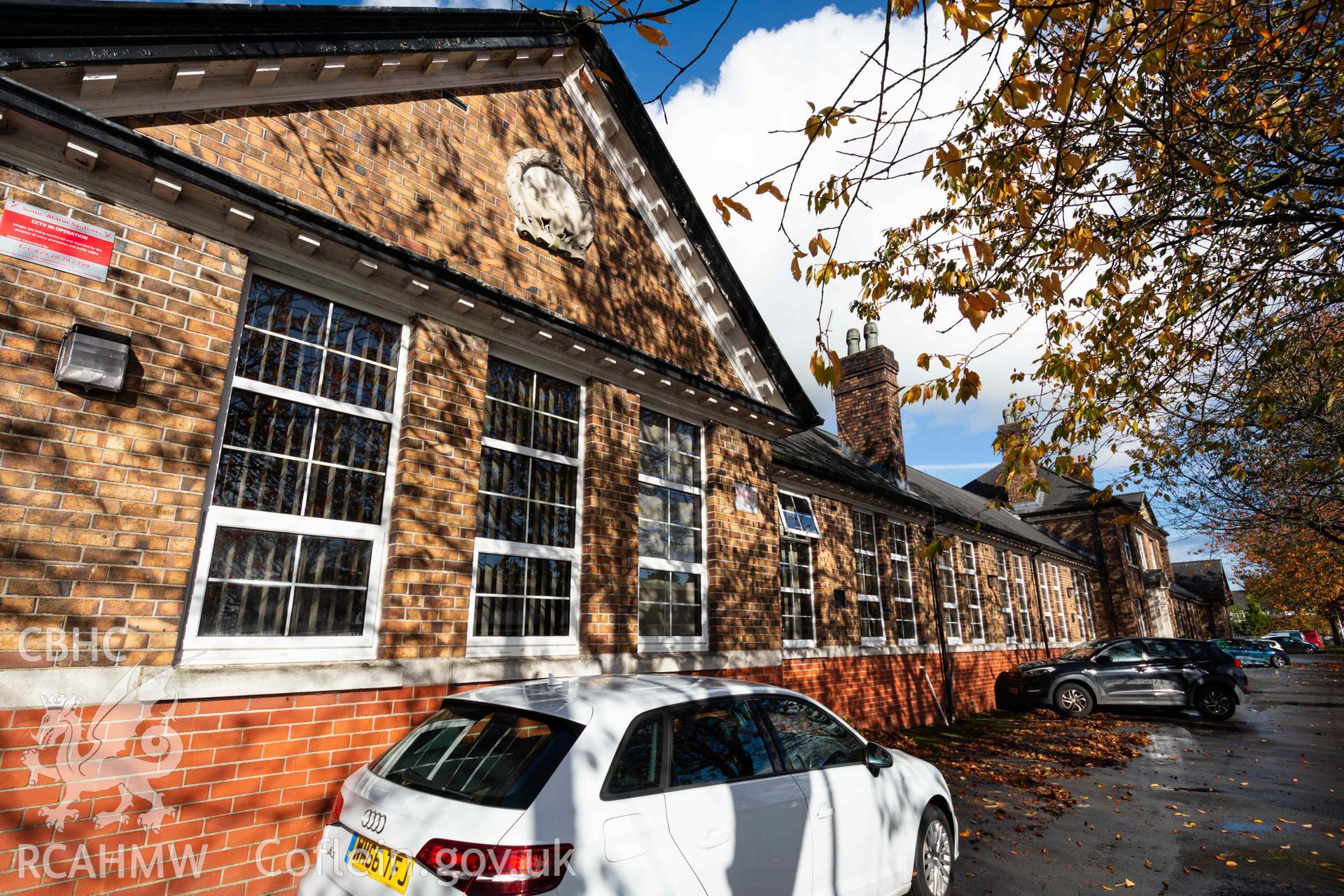 View along front elevations from south west corner, Rhiwbeina Primary School, looking north east