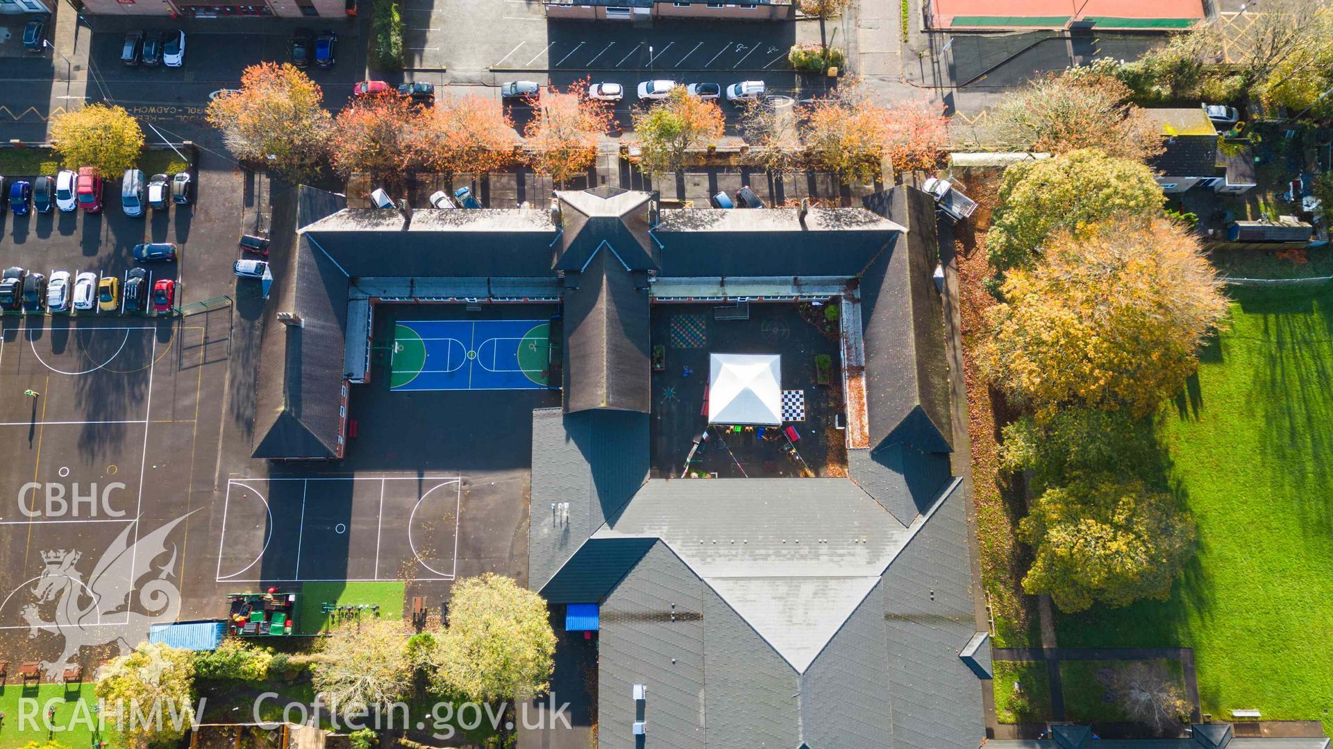 Aerial oblique view of Rhiwbeina Primary School, facing south east.