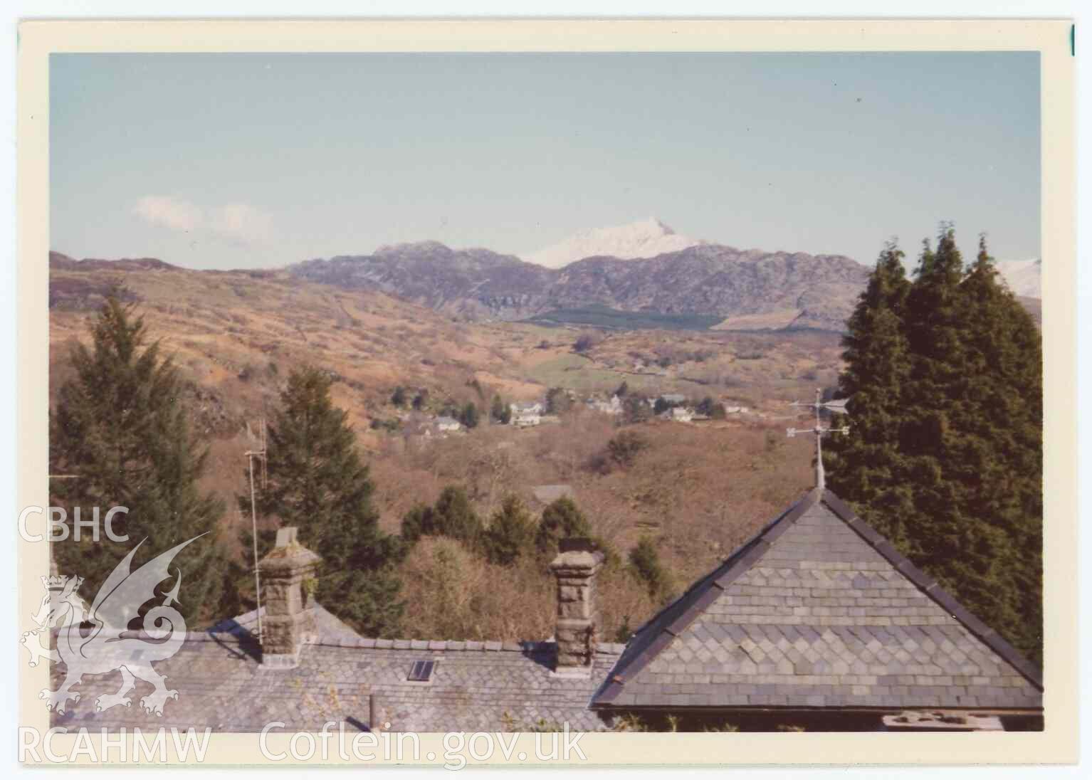 Digital copy of a photograph showing Aberglaslyn Hall and view, dated c1960s.