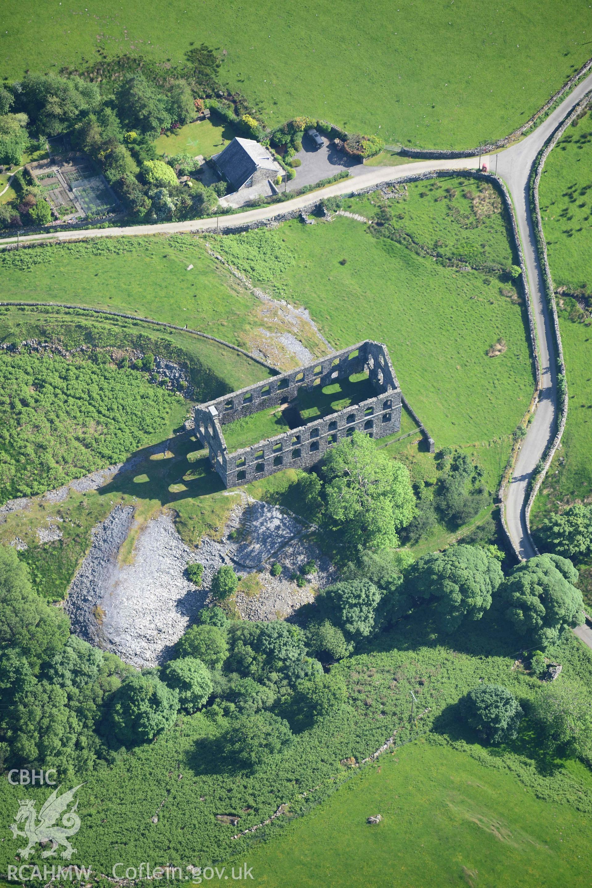 Ynysypandy slate slab mill. Oblique aerial photograph taken during the Royal Commission