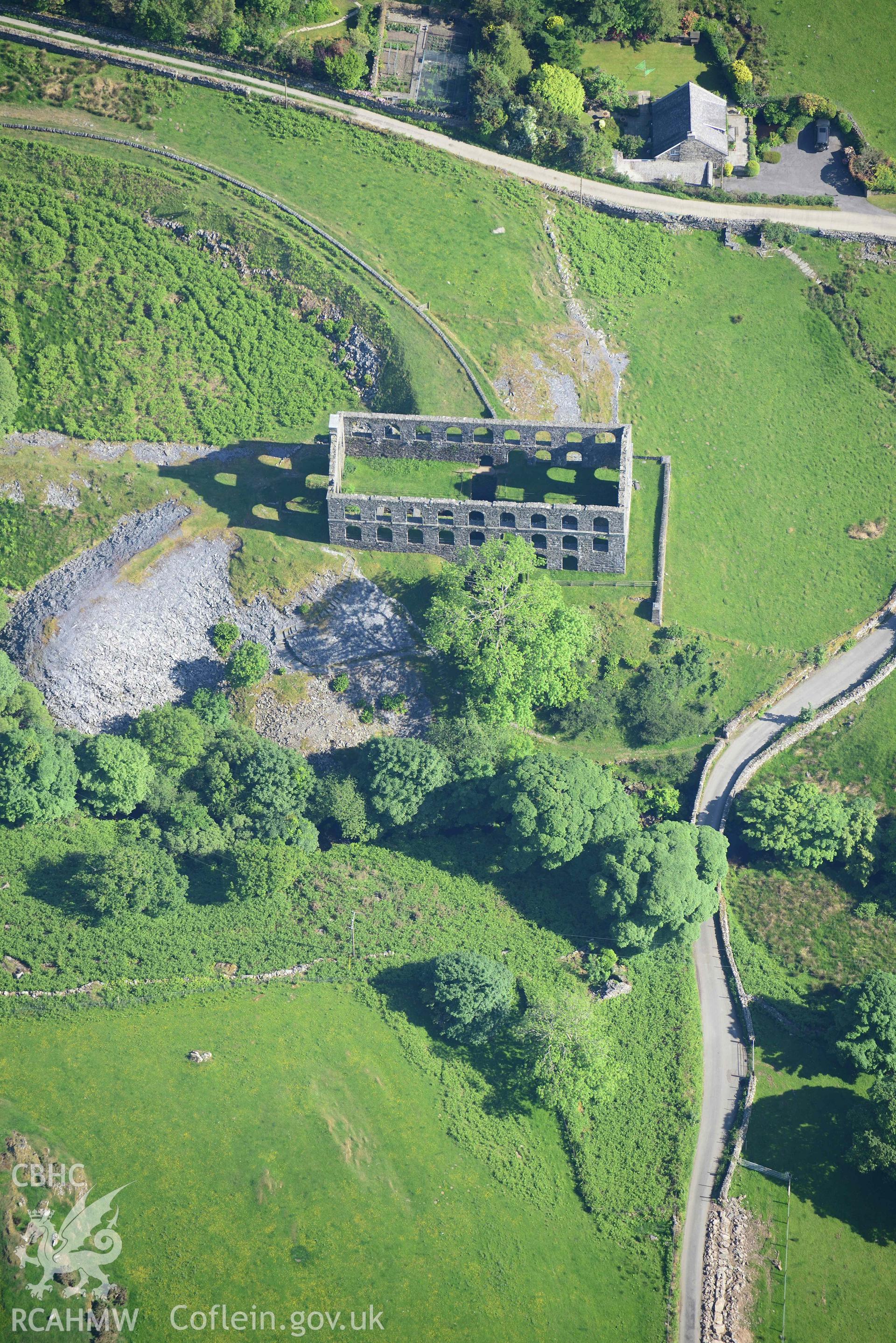 Ynysypandy slate slab mill. Oblique aerial photograph taken during the Royal Commission
