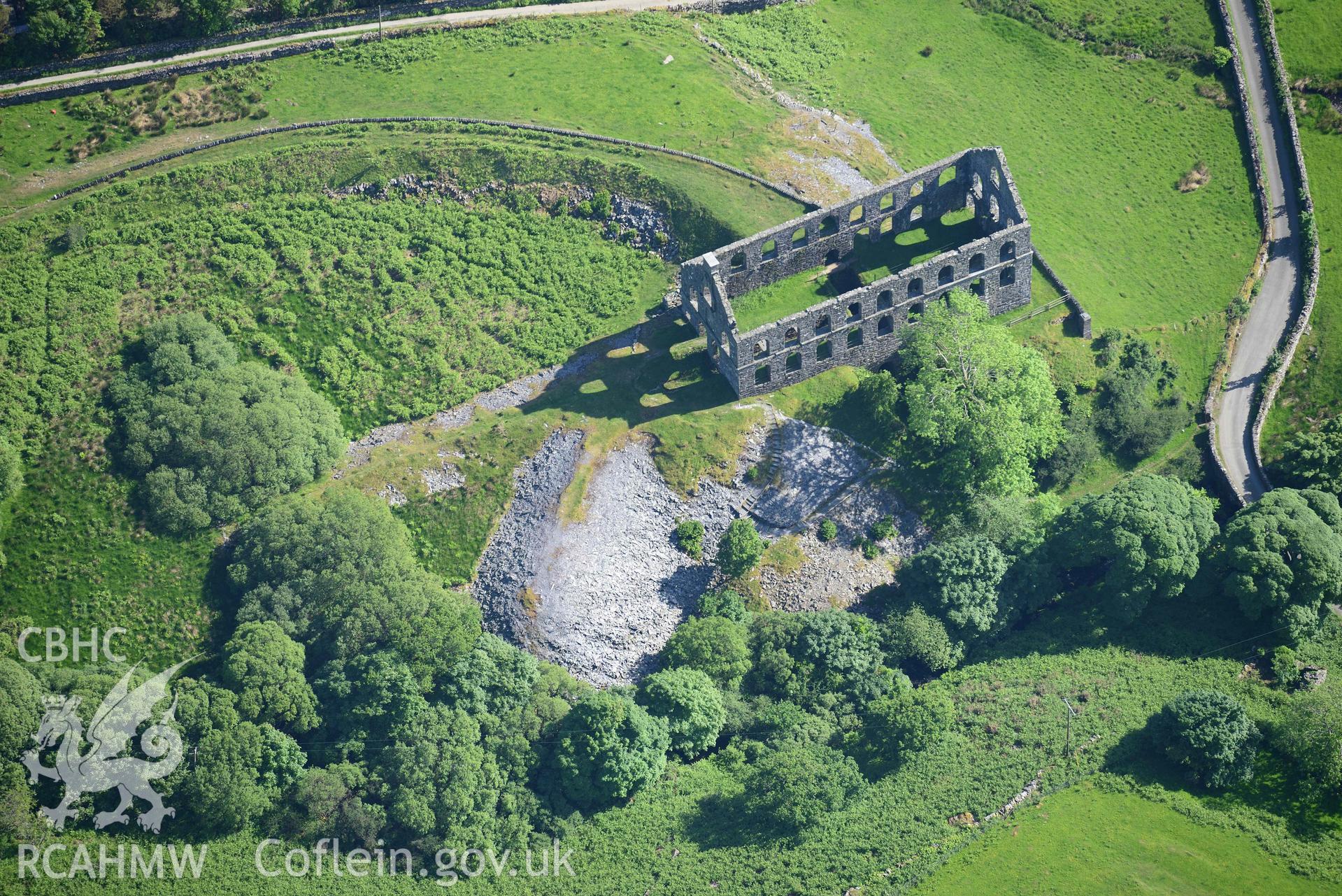 Ynysypandy slate slab mill. Oblique aerial photograph taken during the Royal Commission