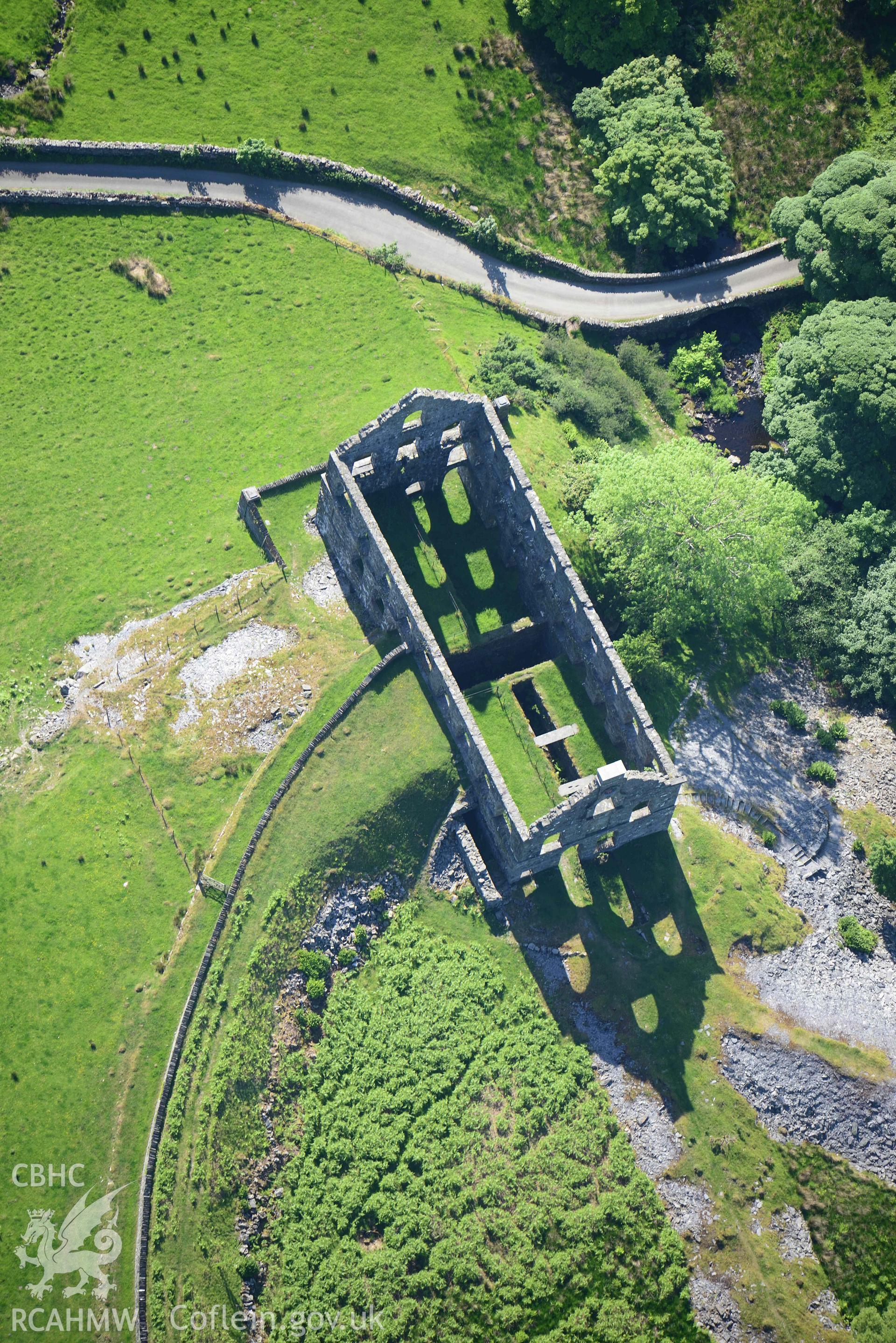 Ynysypandy slate slab mill. Oblique aerial photograph taken during the Royal Commission
