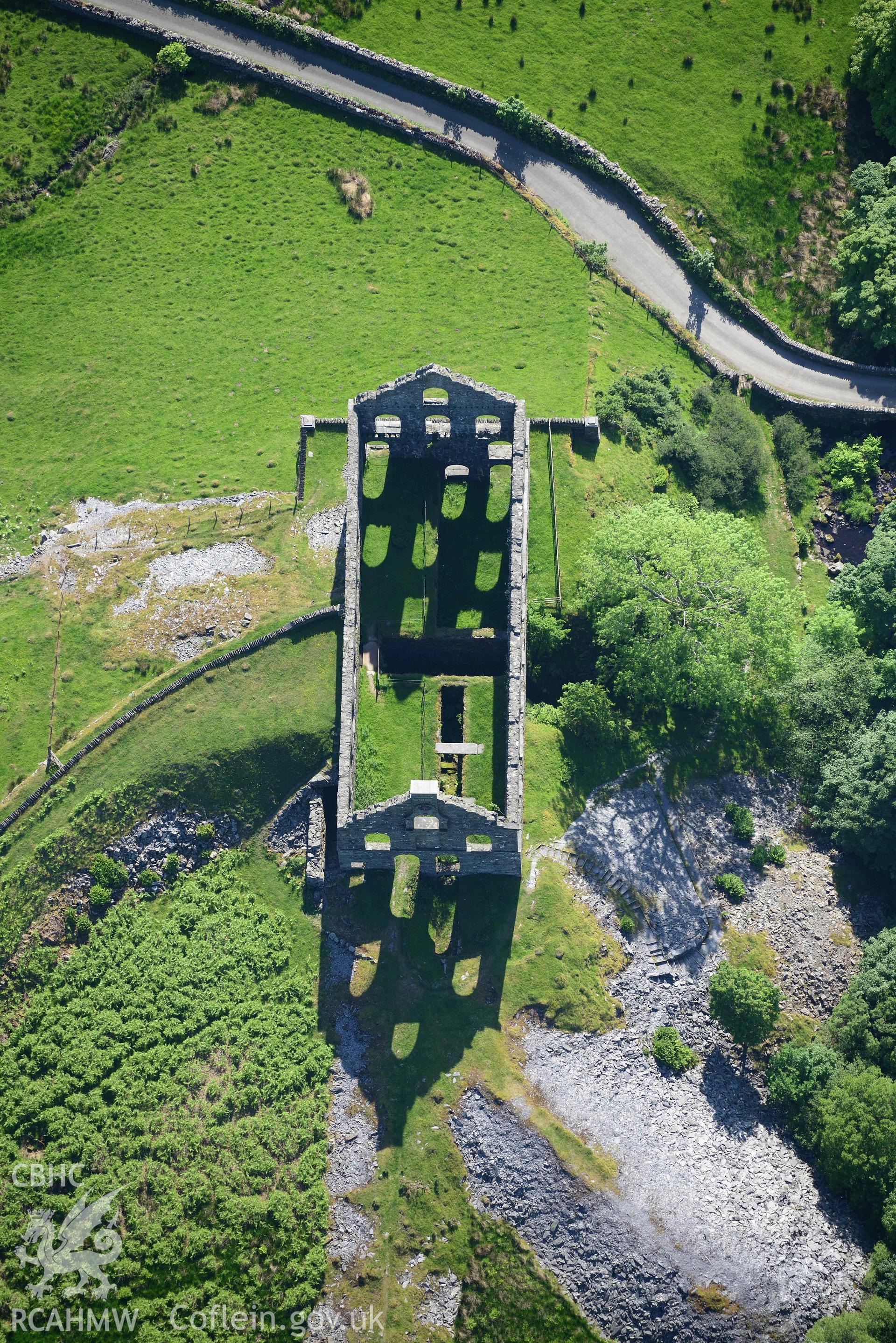 Ynysypandy slate slab mill. Oblique aerial photograph taken during the Royal Commission