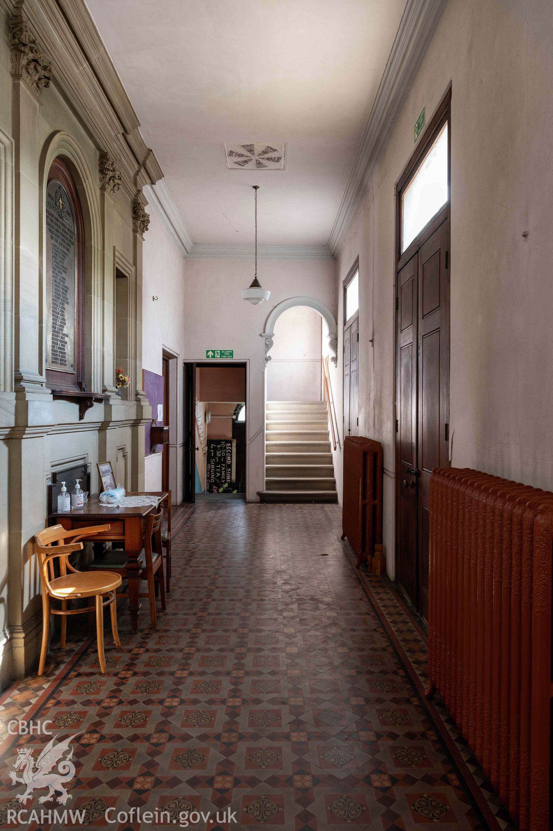 Capel Zion Baptist Chapel, Newtown - vestibule looking north-east.