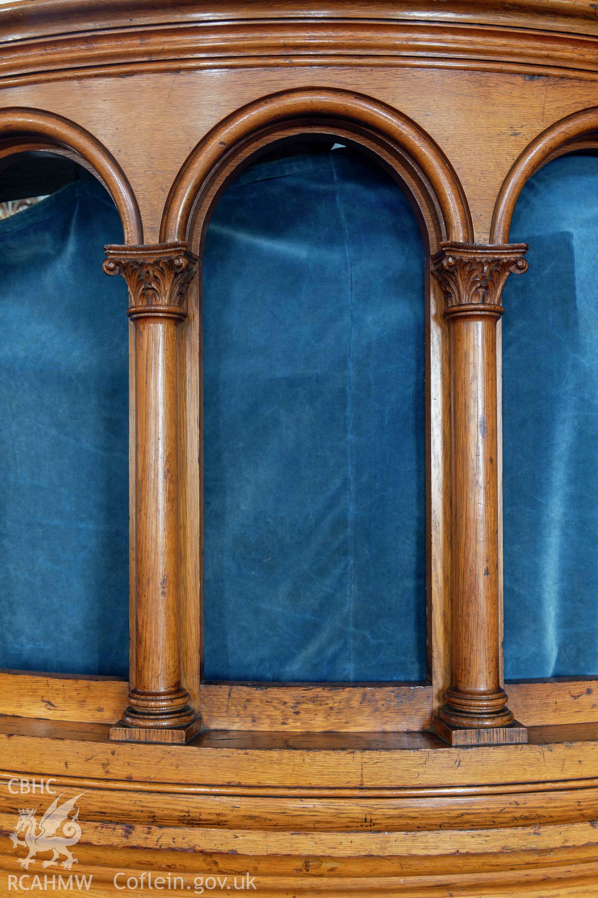 Capel Zion Baptist Chapel, Newtown - auditorium detail of pulpit.