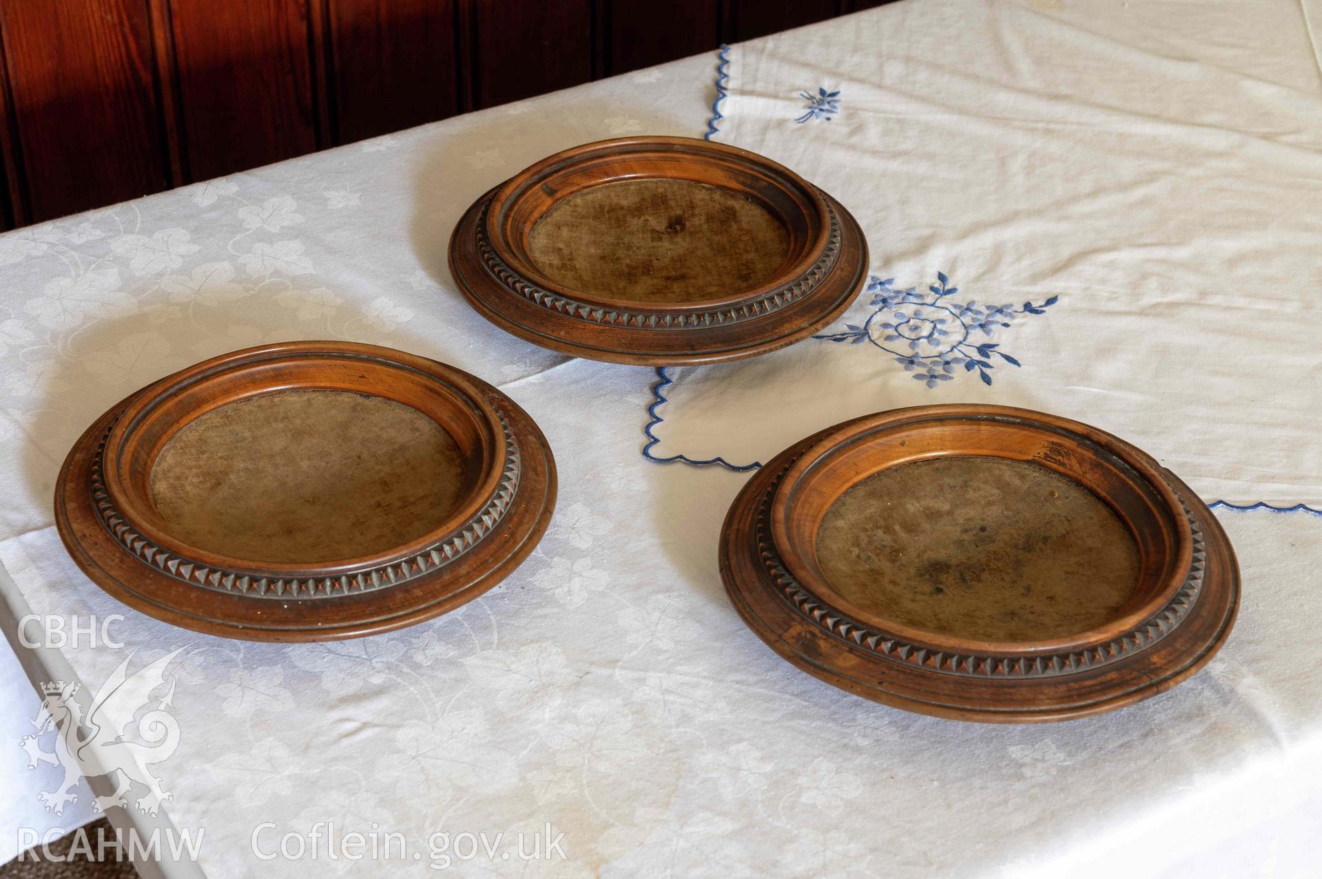 Capel Zion Baptist Chapel, Newtown - north-central basement room detail of collection plates.