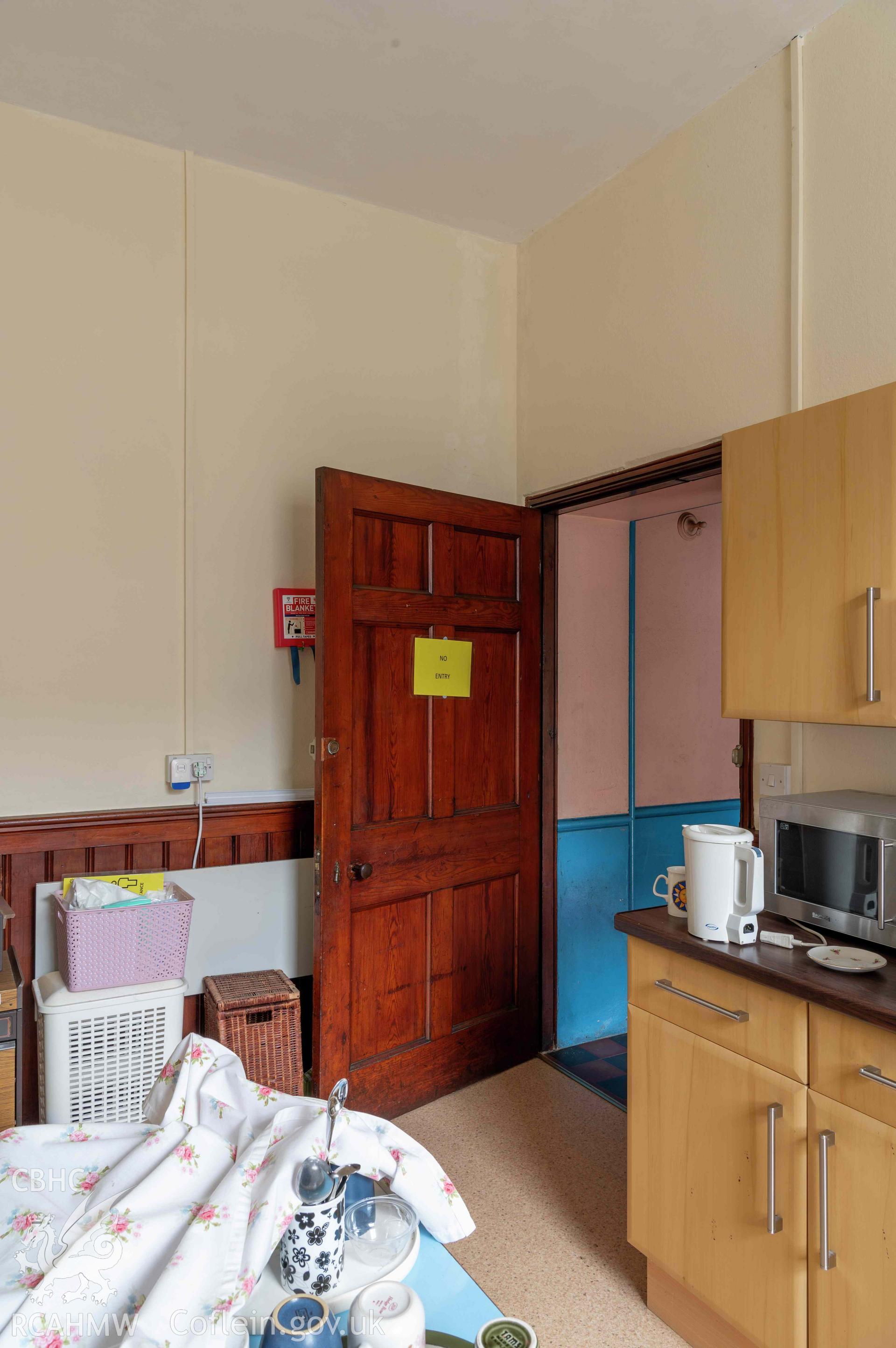 Capel Zion Baptist Chapel, Newtown - north-west basement room (kitchen) looking east.