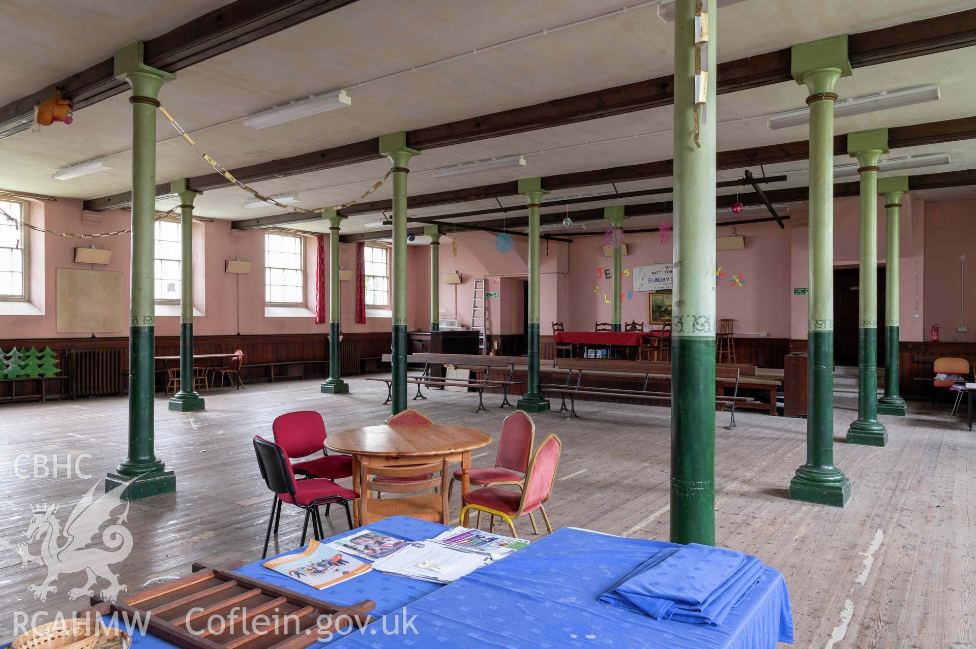 Capel Zion Baptist Chapel, Newtown - basement schoolroom looking south-east.