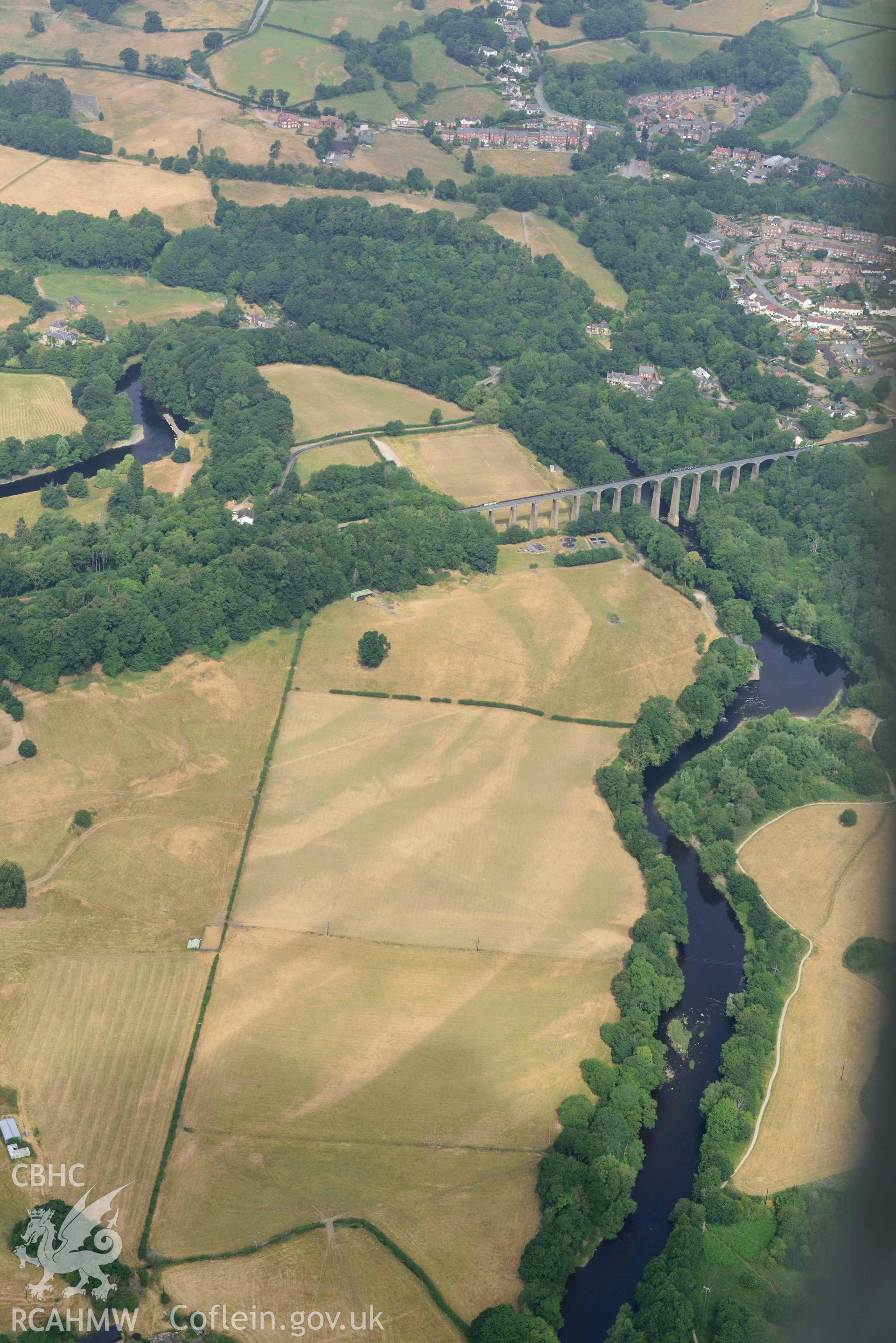 Trevor, Llangollen. Oblique aerial photograph taken during the Royal Commission’s programme of archaeological aerial reconnaissance by Toby Driver on 10 July 2018.