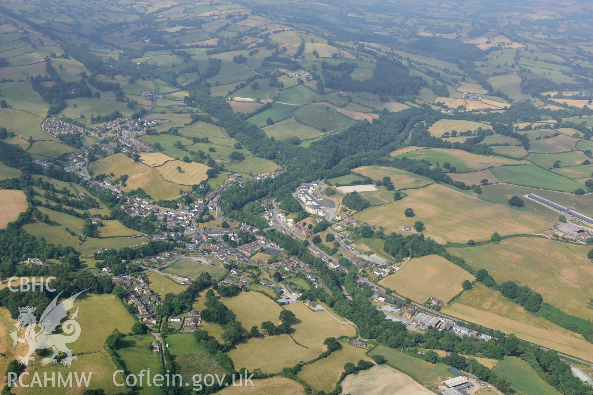 Llanfair Caereinion. Oblique aerial photograph taken during the Royal Commission’s programme of archaeological aerial reconnaissance by Toby Driver on 10 July 2018.