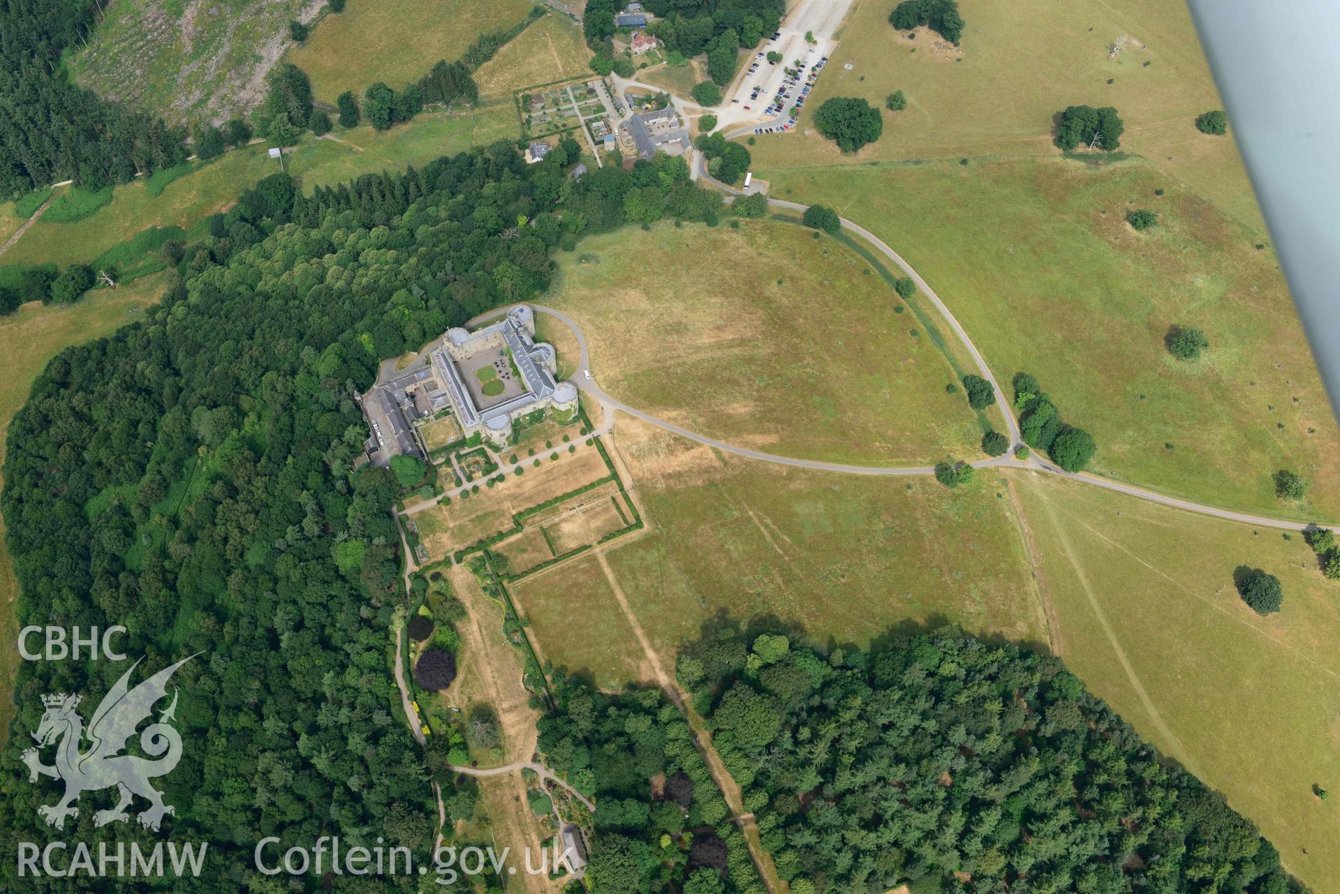 Chirk Castle, Park and Grounds. Oblique aerial photograph taken during the Royal Commission’s programme of archaeological aerial reconnaissance by Toby Driver on 10 July 2018.