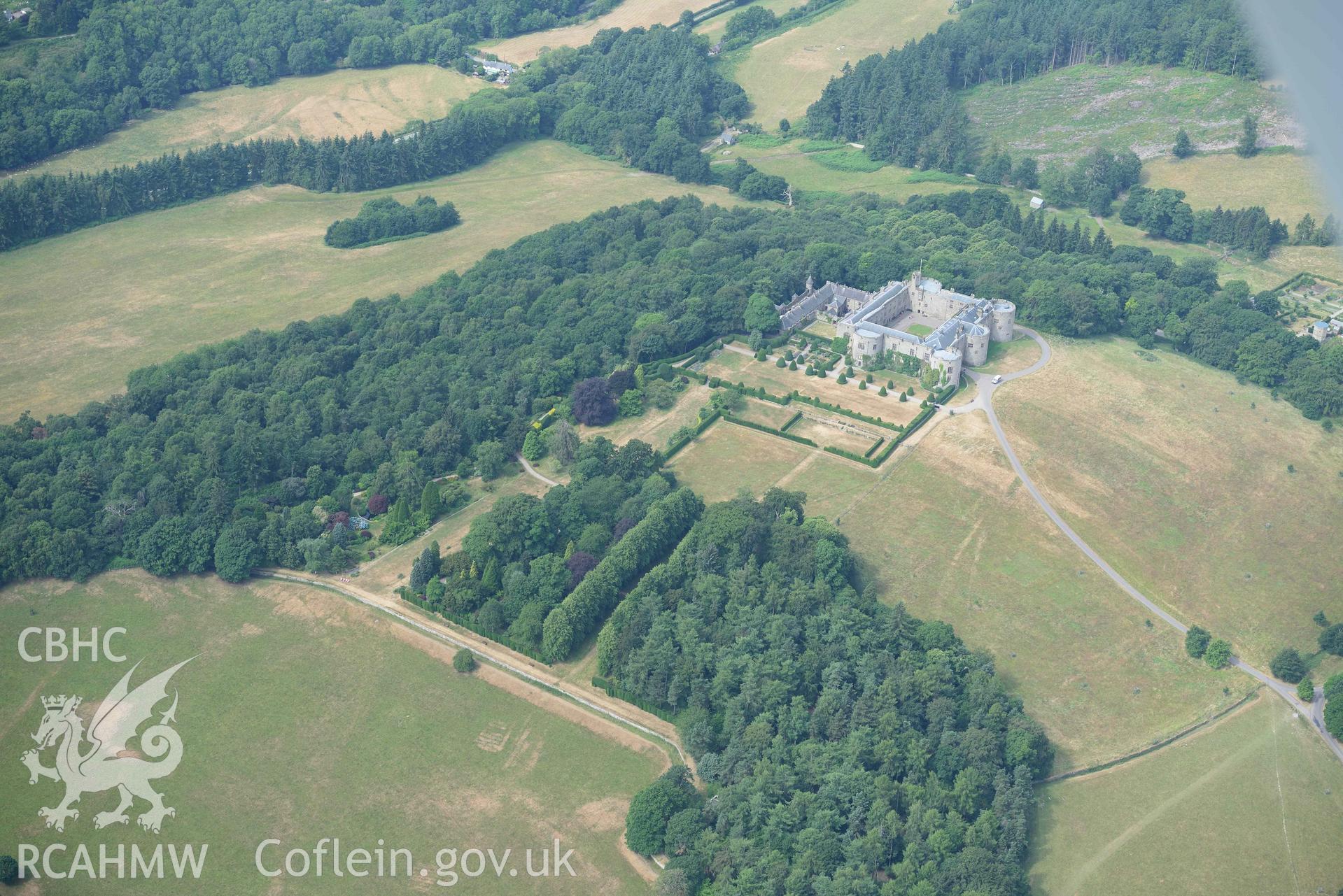Chirk Castle, Park and Grounds. Oblique aerial photograph taken during the Royal Commission’s programme of archaeological aerial reconnaissance by Toby Driver on 10 July 2018.
