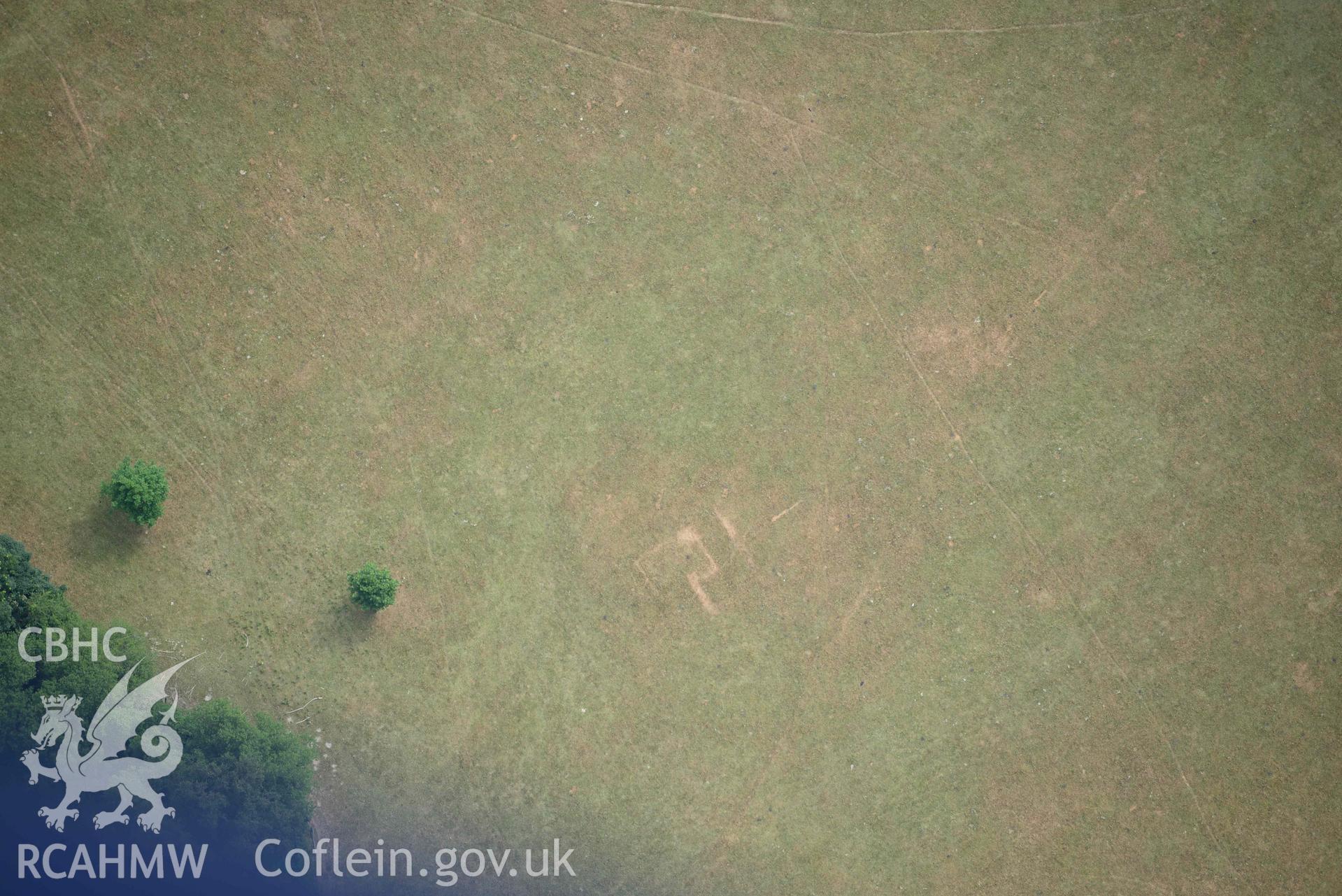 Parchmarks at Chirk Castle grounds. Oblique aerial photograph taken during the Royal Commission