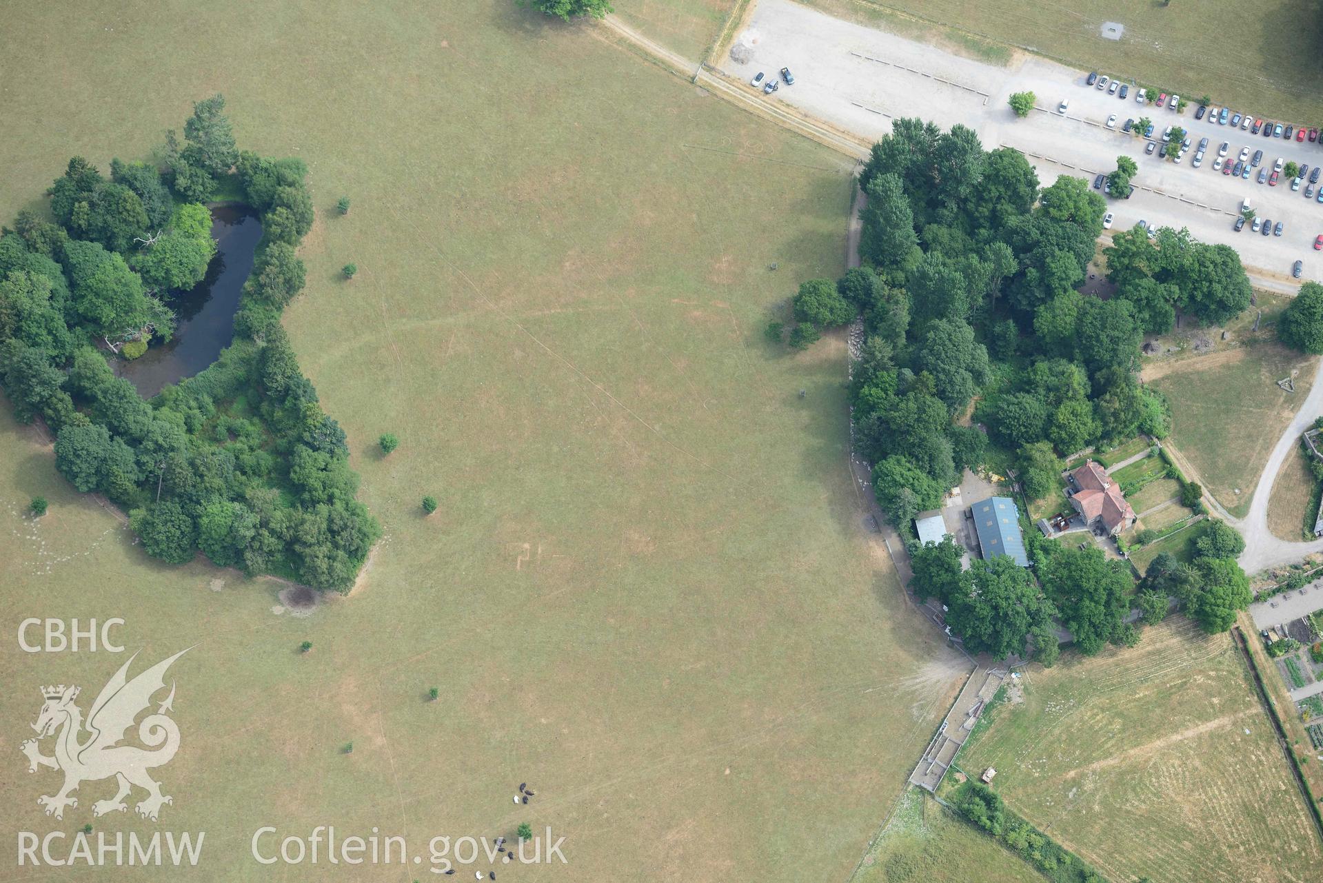 Car park at Chirk Castle. Oblique aerial photograph taken during the Royal Commission