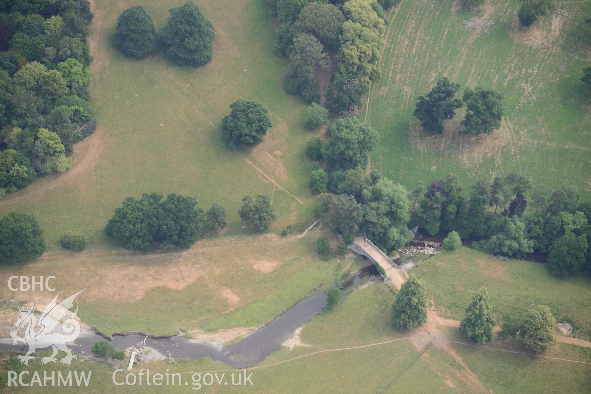 Ruthin Castle and Gardens. Oblique aerial photograph taken during the Royal Commission’s programme of archaeological aerial reconnaissance by Toby Driver on 10 July 2018.