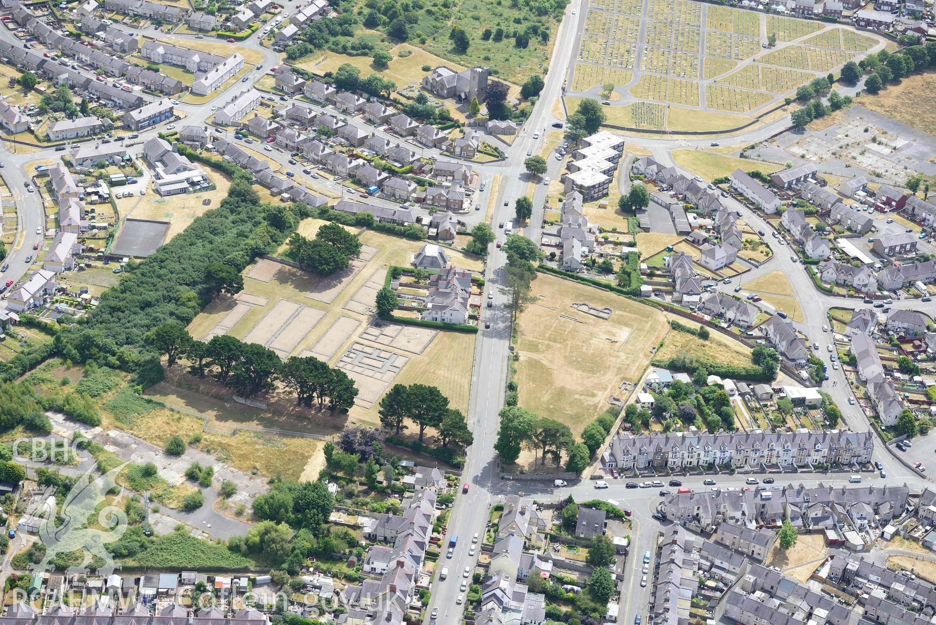 Segontium Roman Fort. Oblique aerial photograph taken during the Royal Commission’s programme of archaeological aerial reconnaissance by Toby Driver on 10 July 2018.